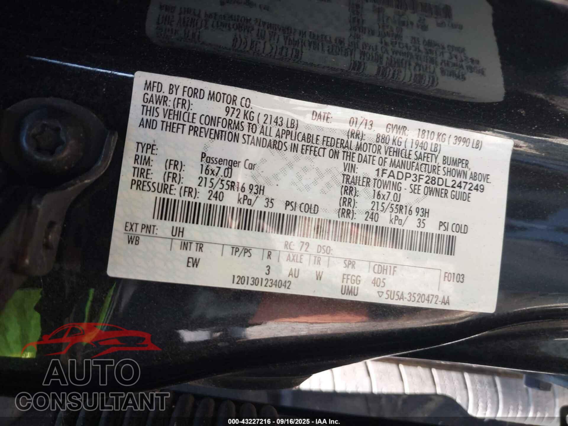 FORD FOCUS 2013 - 1FADP3F28DL247249