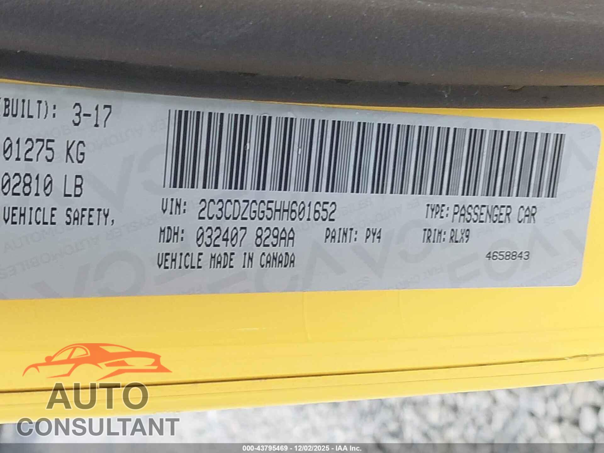 DODGE CHALLENGER 2017 - 2C3CDZGG5HH601652