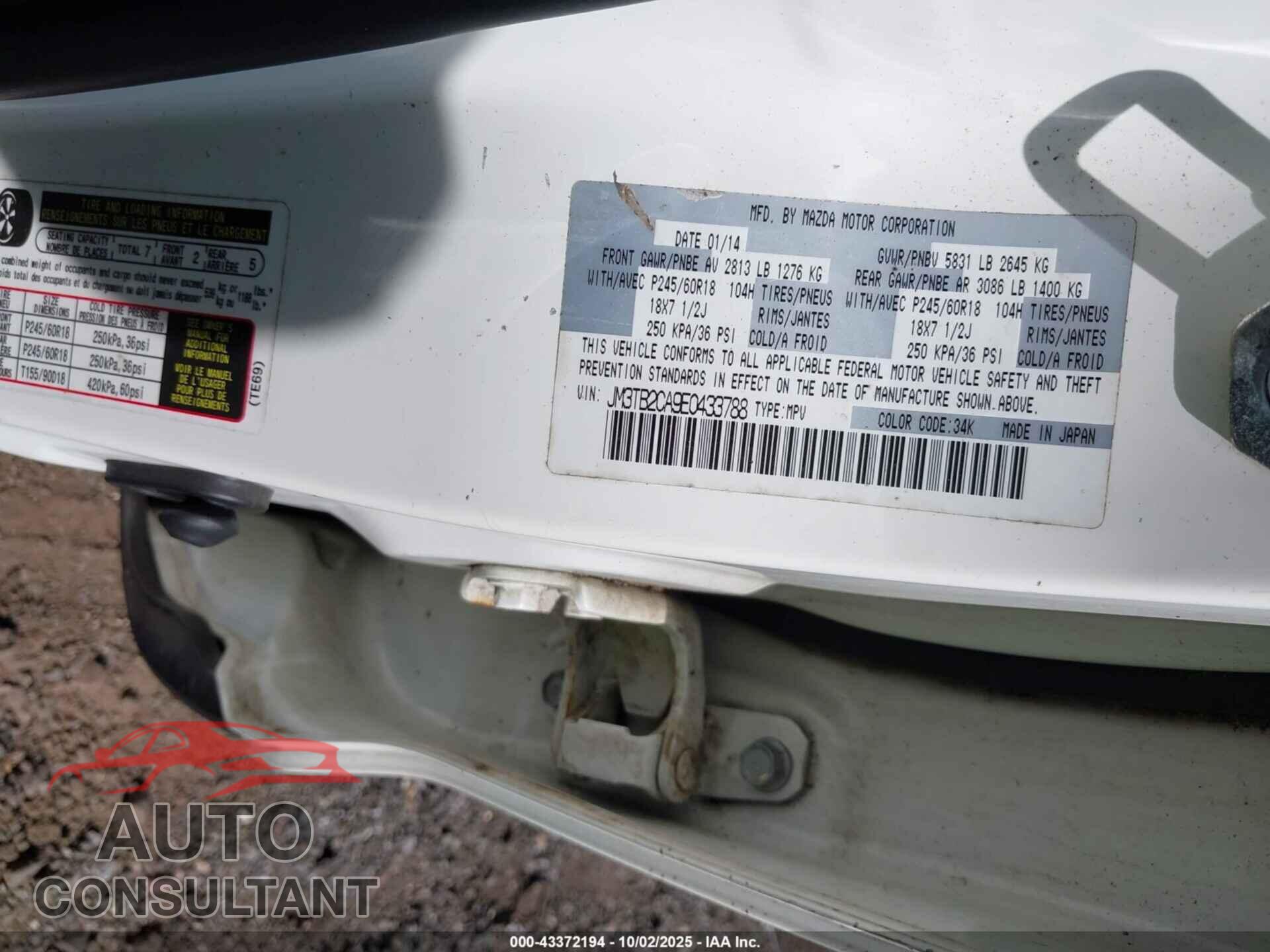 MAZDA CX-9 2014 - JM3TB2CA9E0433788
