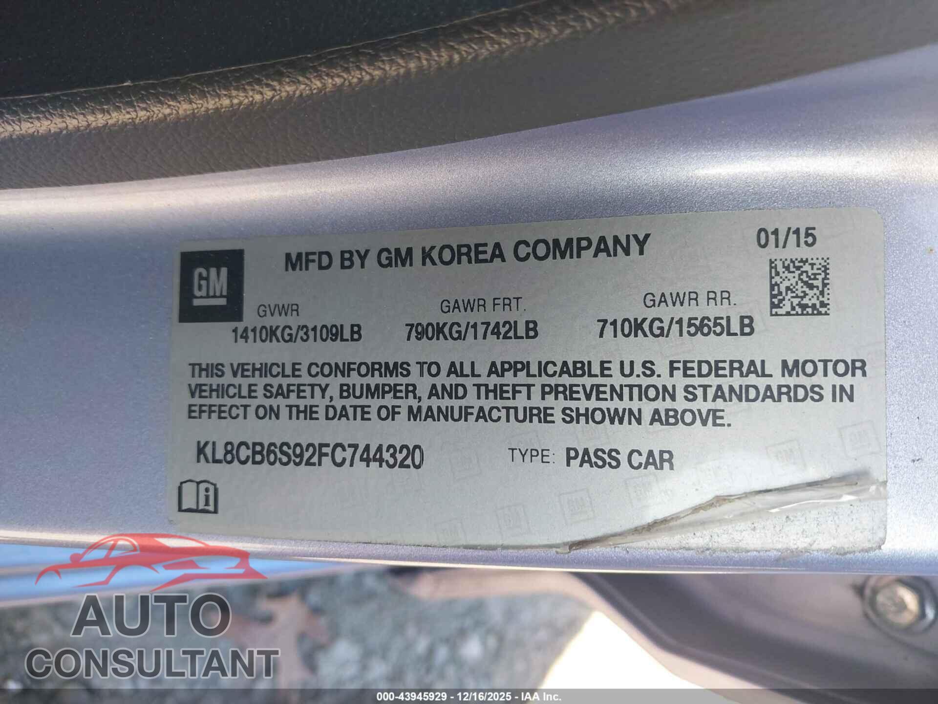 CHEVROLET SPARK 2015 - KL8CB6S92FC744320