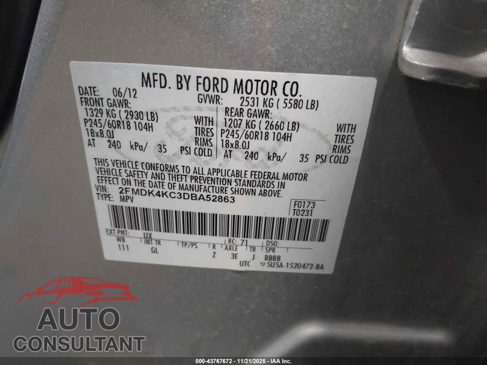 FORD EDGE 2013 - 2FMDK4KC3DBA52863