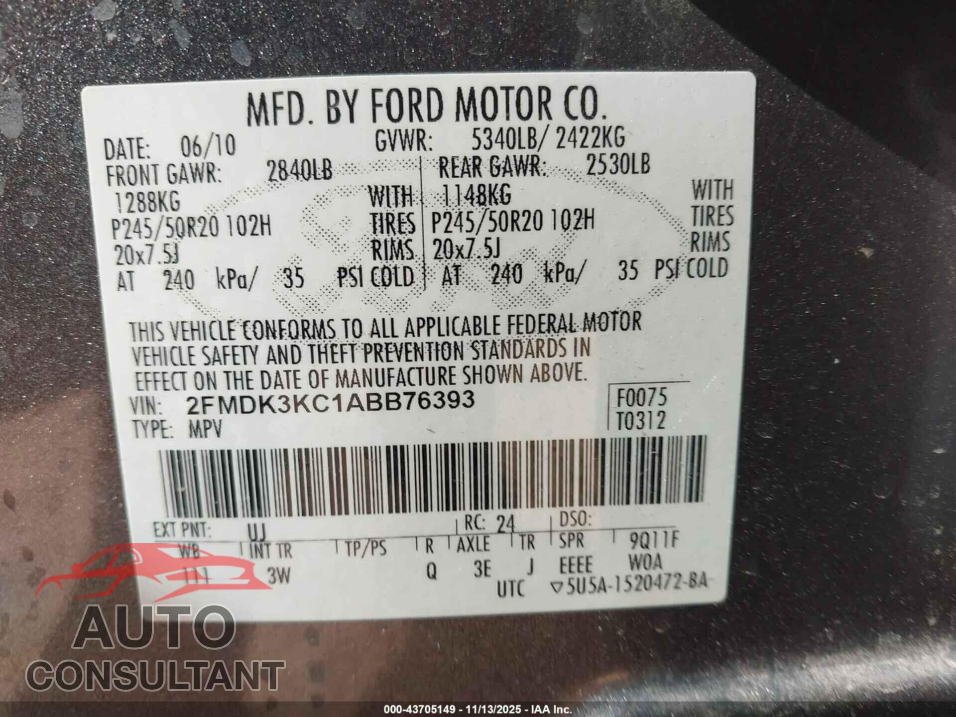 FORD EDGE 2010 - 2FMDK3KC1ABB76393