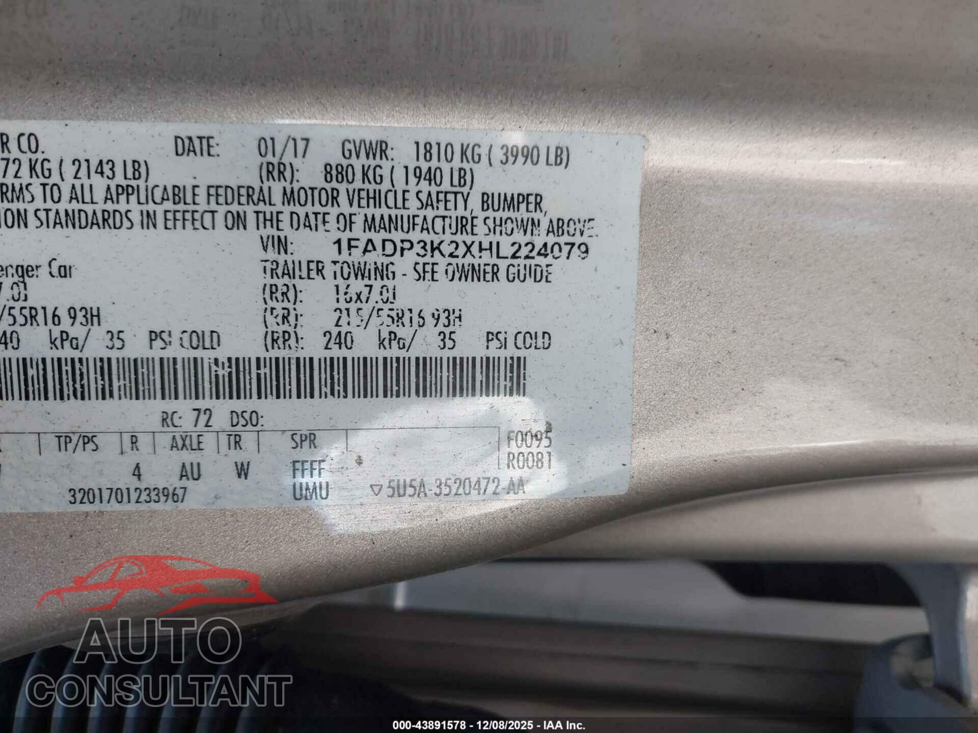 FORD FOCUS 2017 - 1FADP3K2XHL224079