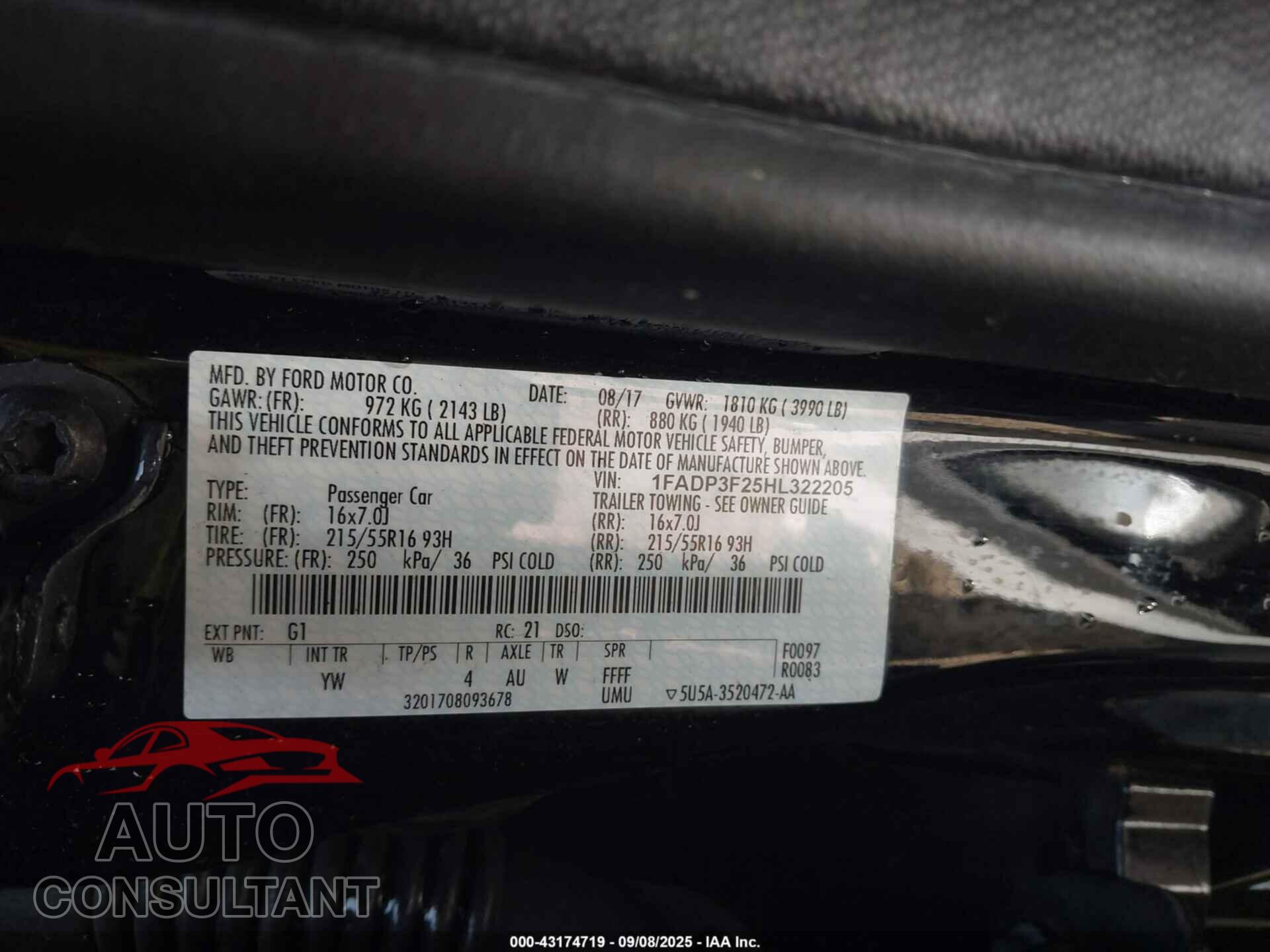 FORD FOCUS 2017 - 1FADP3F25HL322205