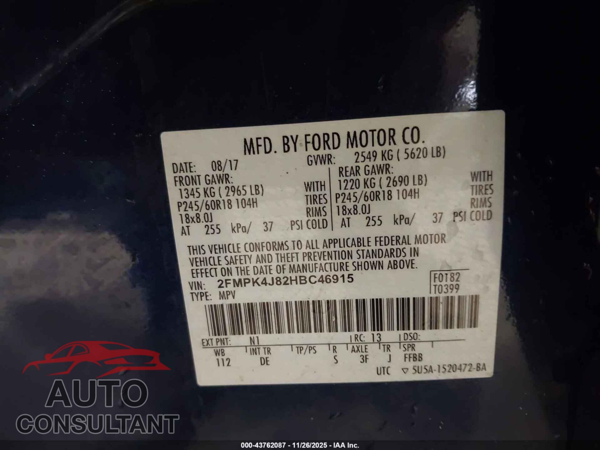 FORD EDGE 2017 - 2FMPK4J82HBC46915