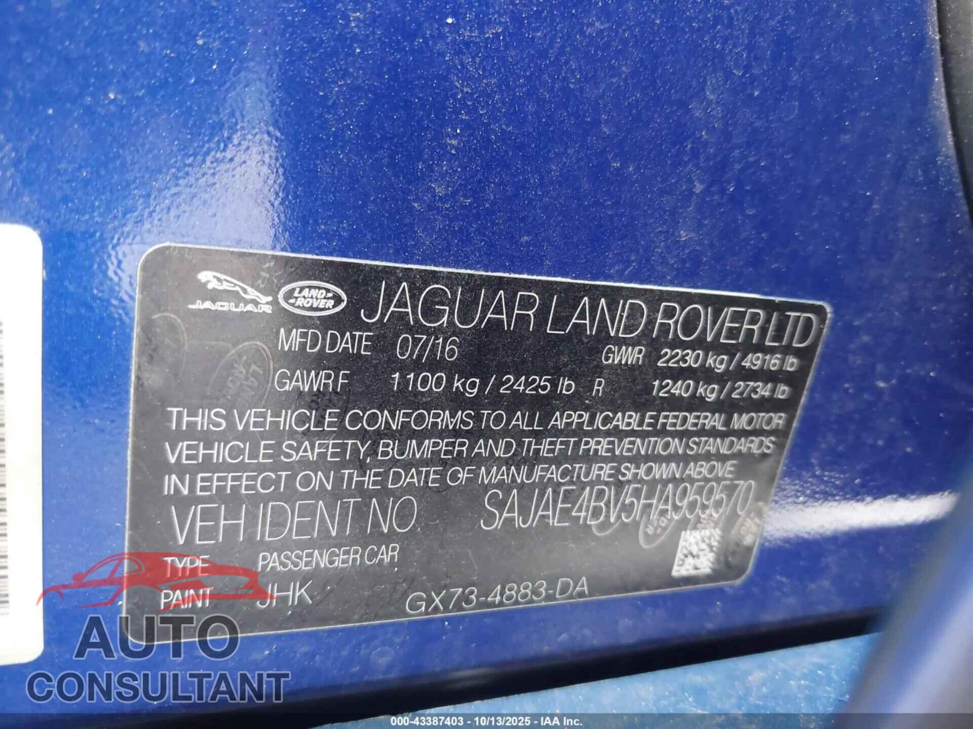 JAGUAR XE 2017 - SAJAE4BV5HA959570