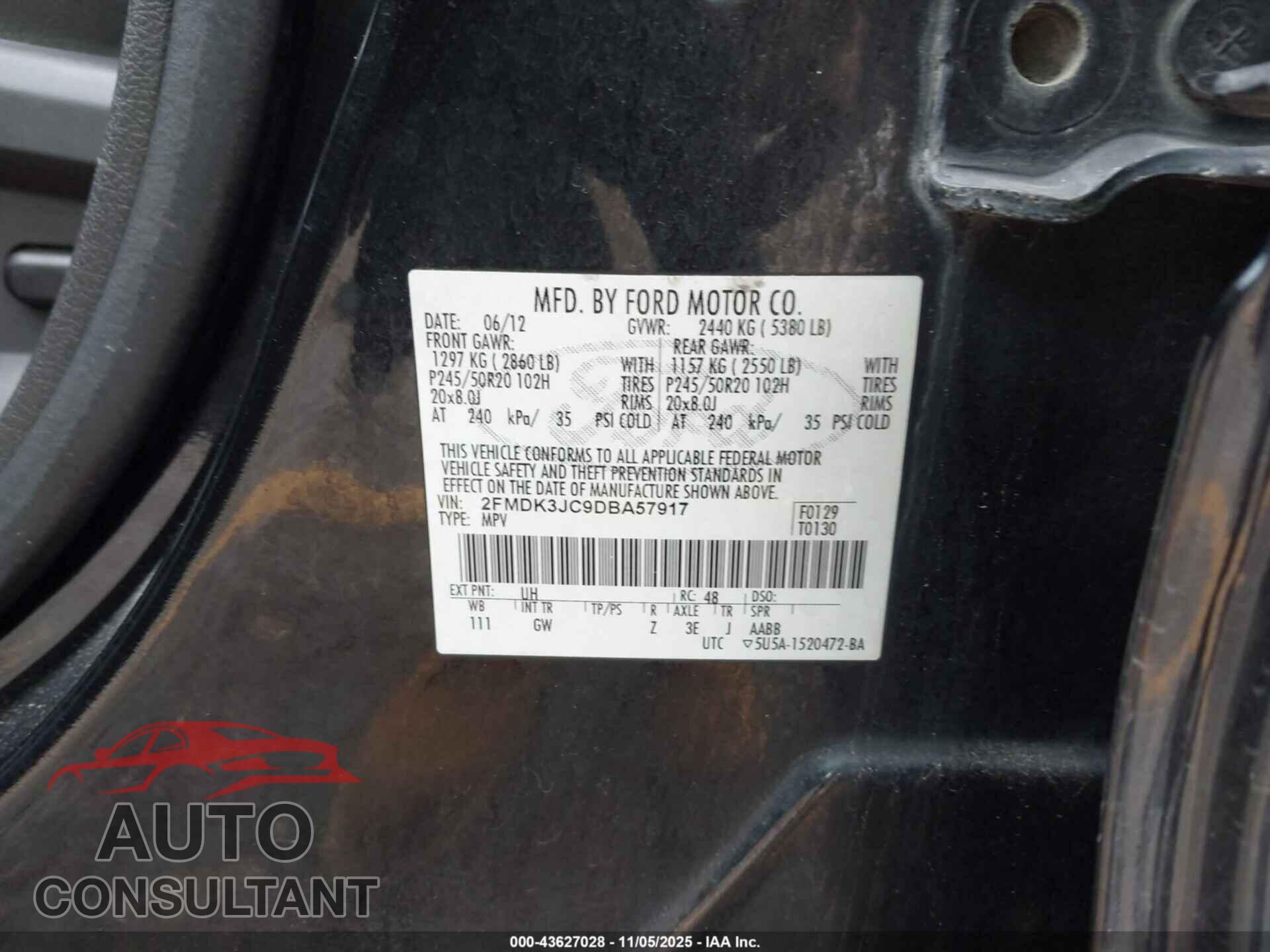 FORD EDGE 2013 - 2FMDK3JC9DBA57917