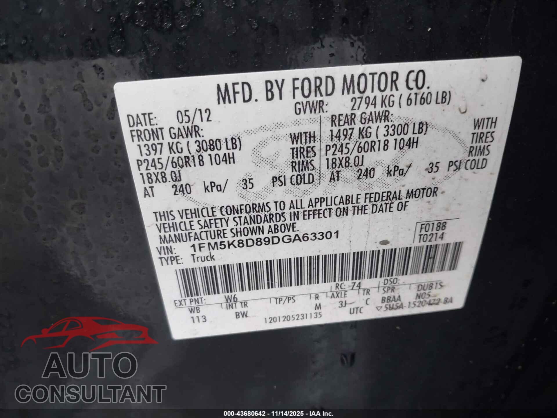 FORD EXPLORER 2013 - 1FM5K8D89DGA63301