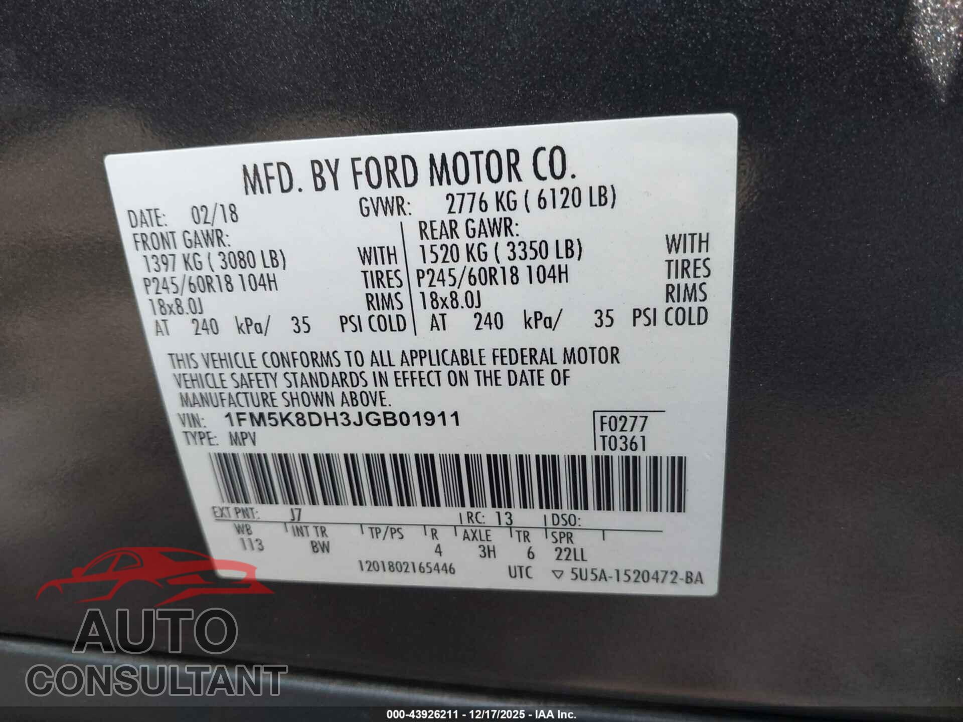 FORD EXPLORER 2018 - 1FM5K8DH3JGB01911