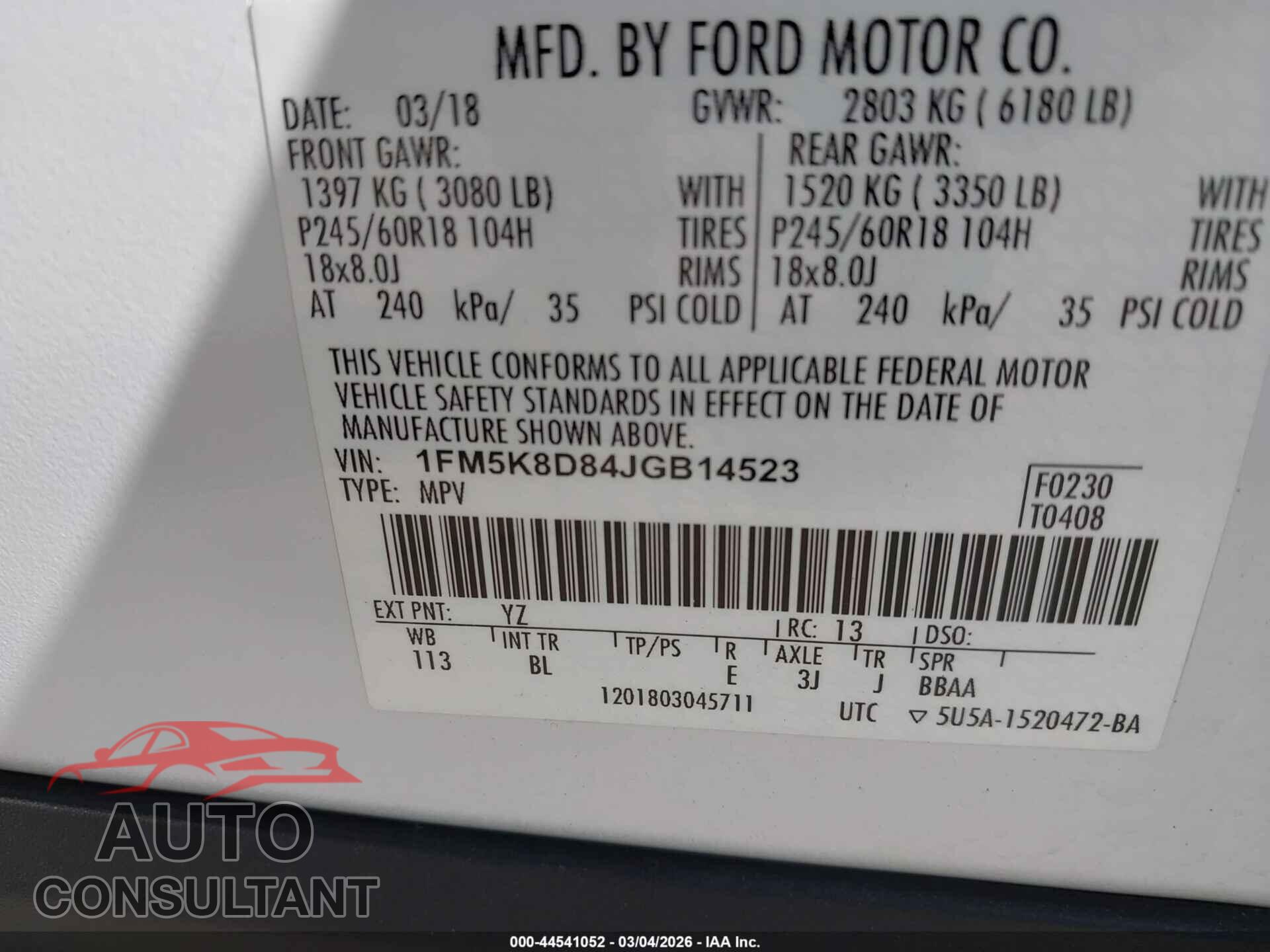 FORD EXPLORER 2018 - 1FM5K8D84JGB14523