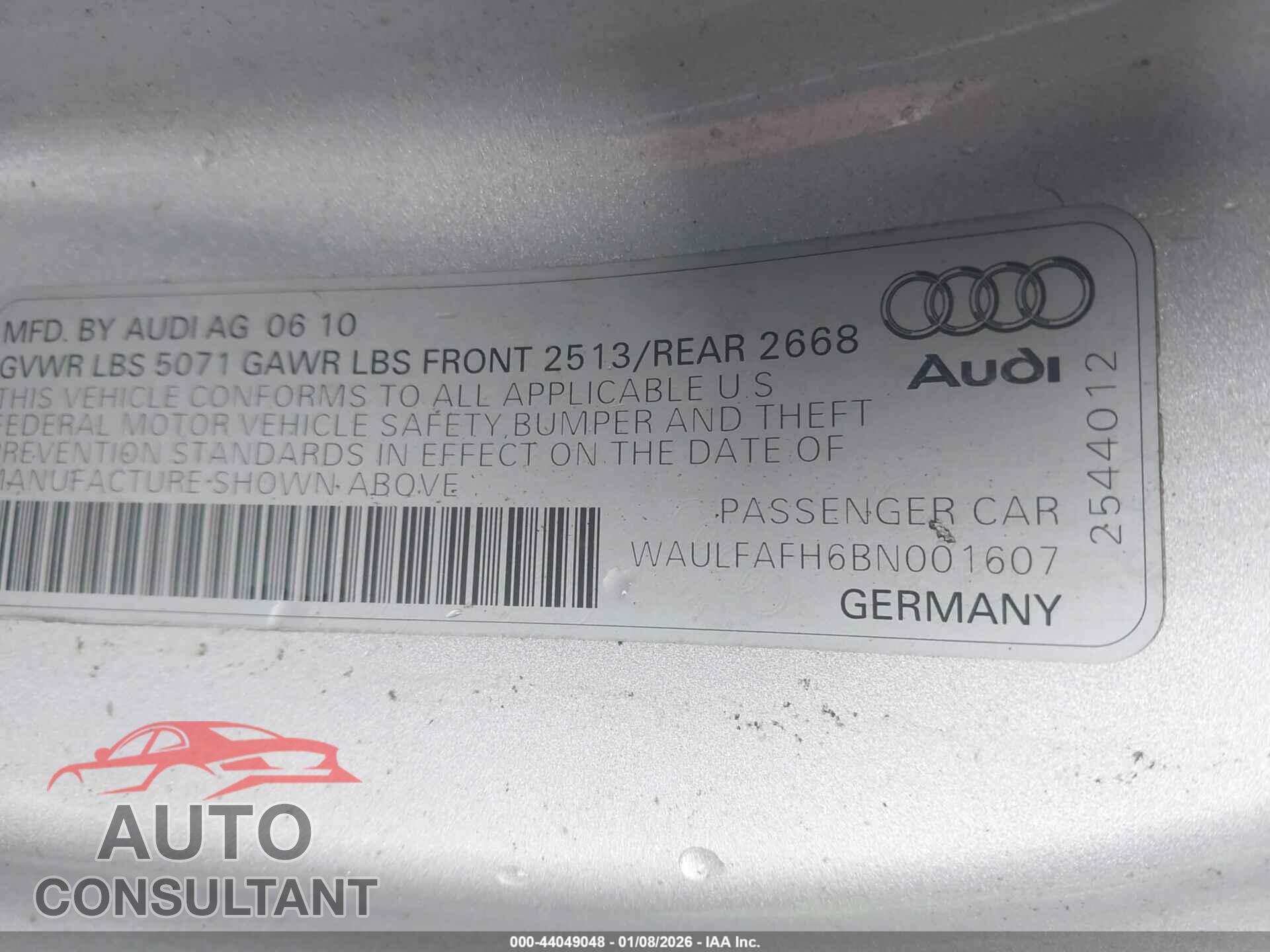 AUDI A5 2011 - WAULFAFH6BN001607