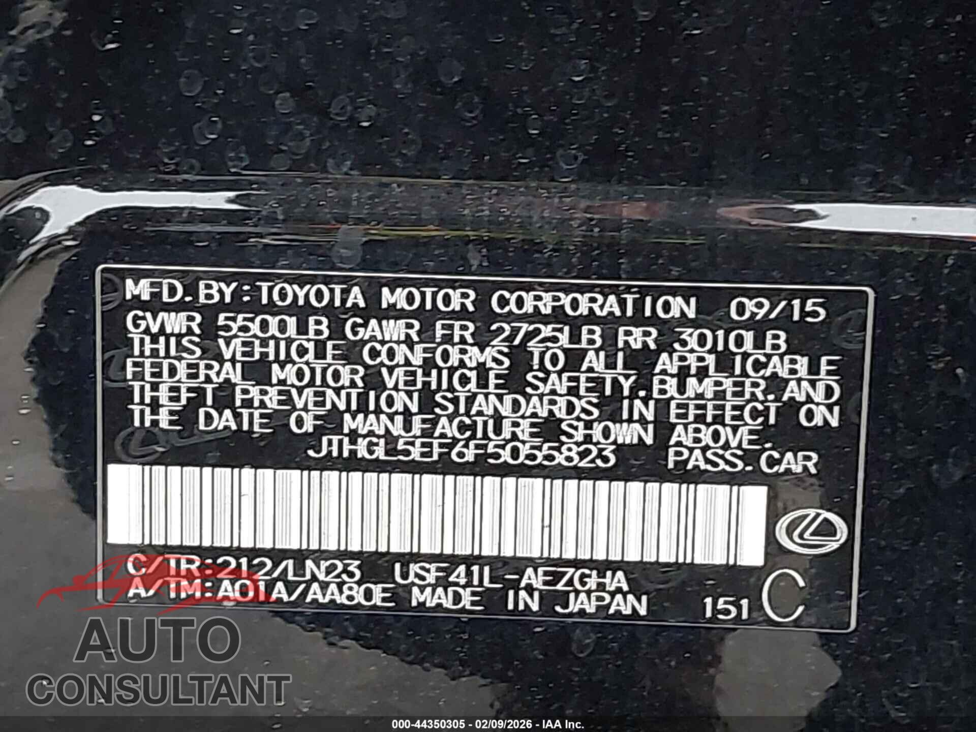 LEXUS LS 460 2015 - JTHGL5EF6F5055823