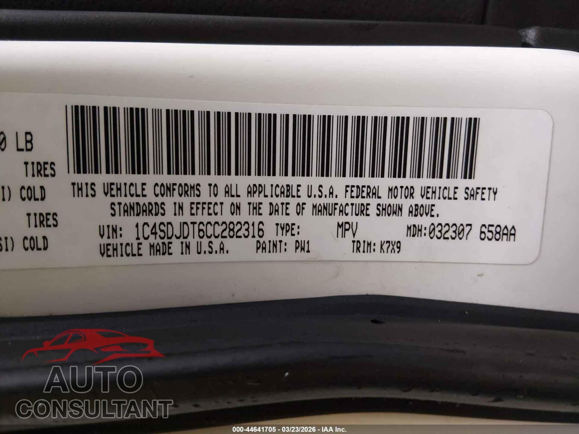 DODGE DURANGO 2012 - 1C4SDJDT6CC282316