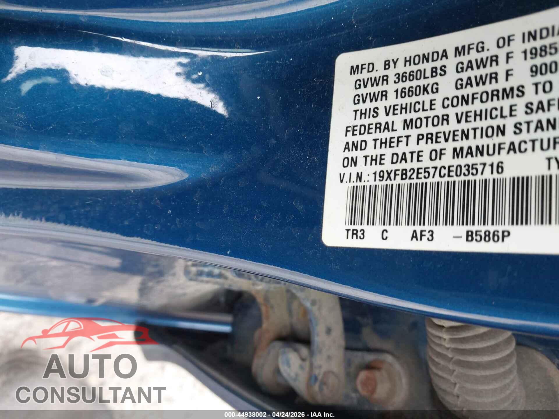 HONDA CIVIC 2012 - 19XFB2E57CE035716