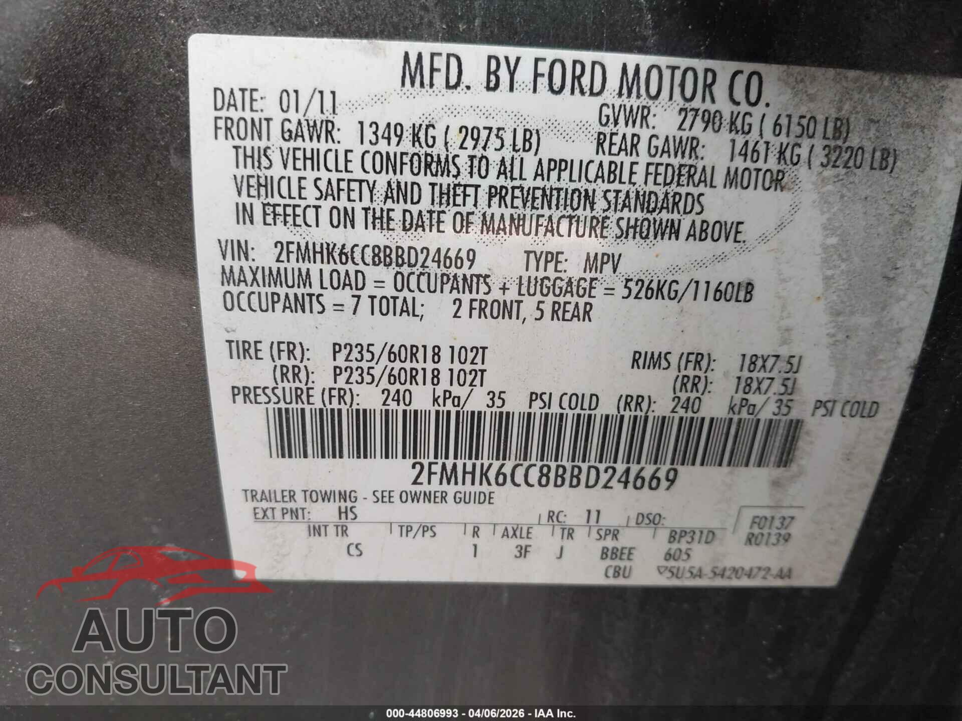 FORD FLEX 2011 - 2FMHK6CC8BBD24669