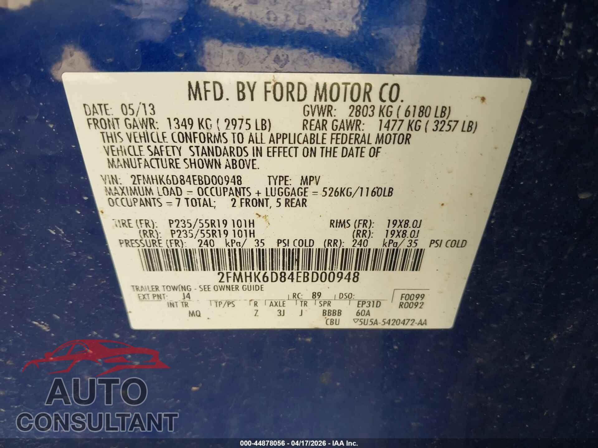 FORD FLEX 2014 - 2FMHK6D84EBD00948