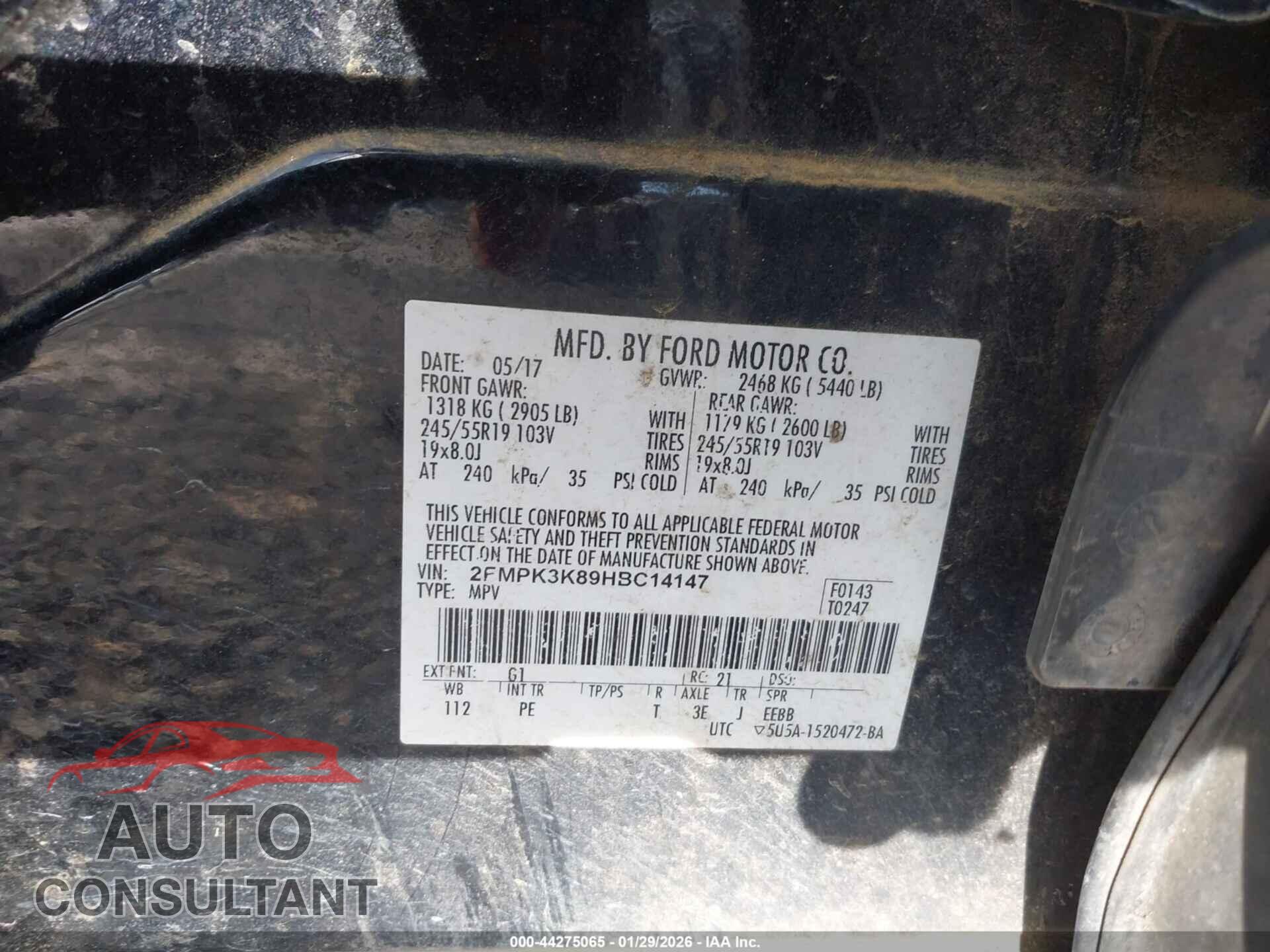 FORD EDGE 2017 - 2FMPK3K89HBC14147