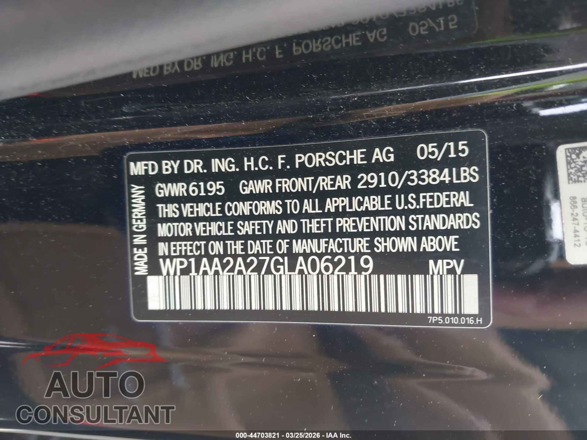 PORSCHE CAYENNE 2016 - WP1AA2A27GLA06219