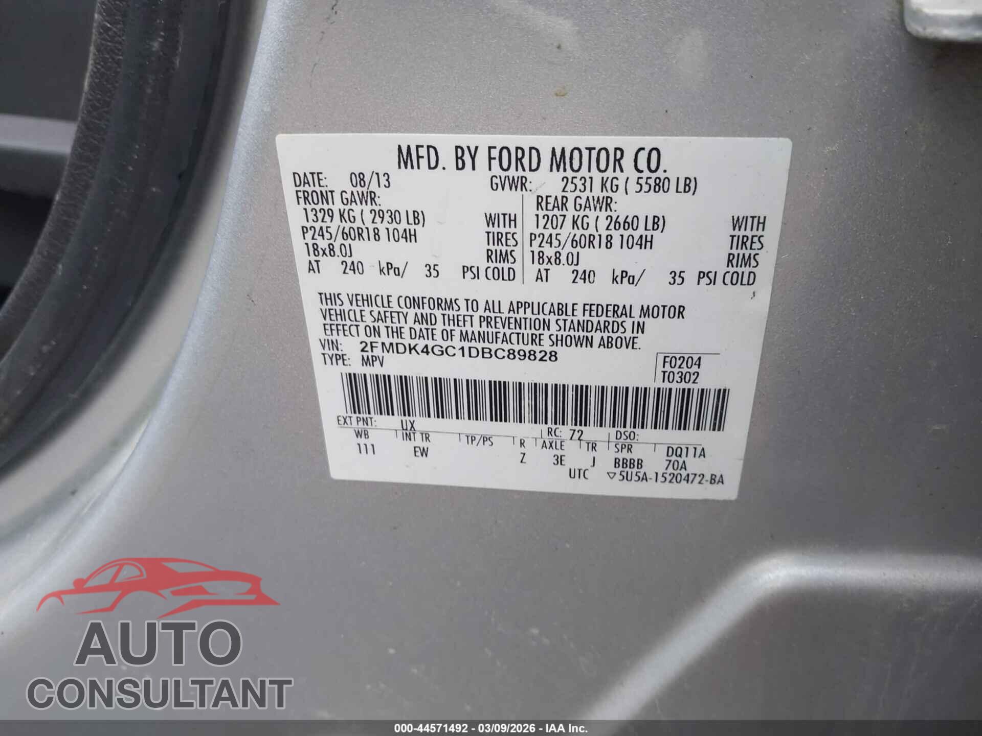 FORD EDGE 2013 - 2FMDK4GC1DBC89828