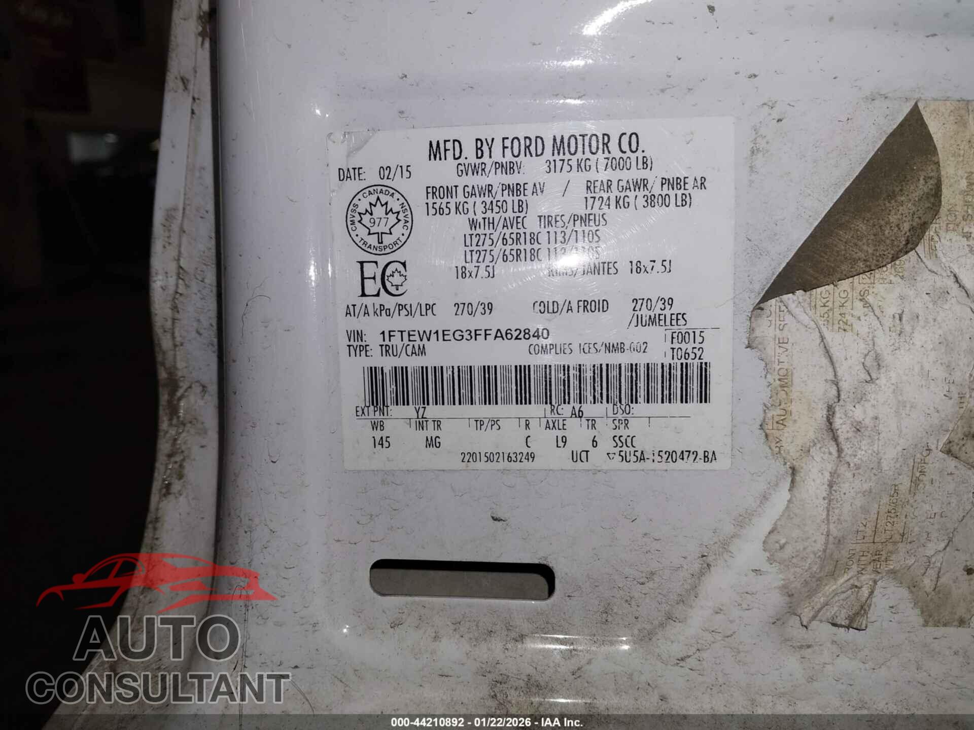 FORD F-150 2015 - 1FTEW1EG3FFA62840