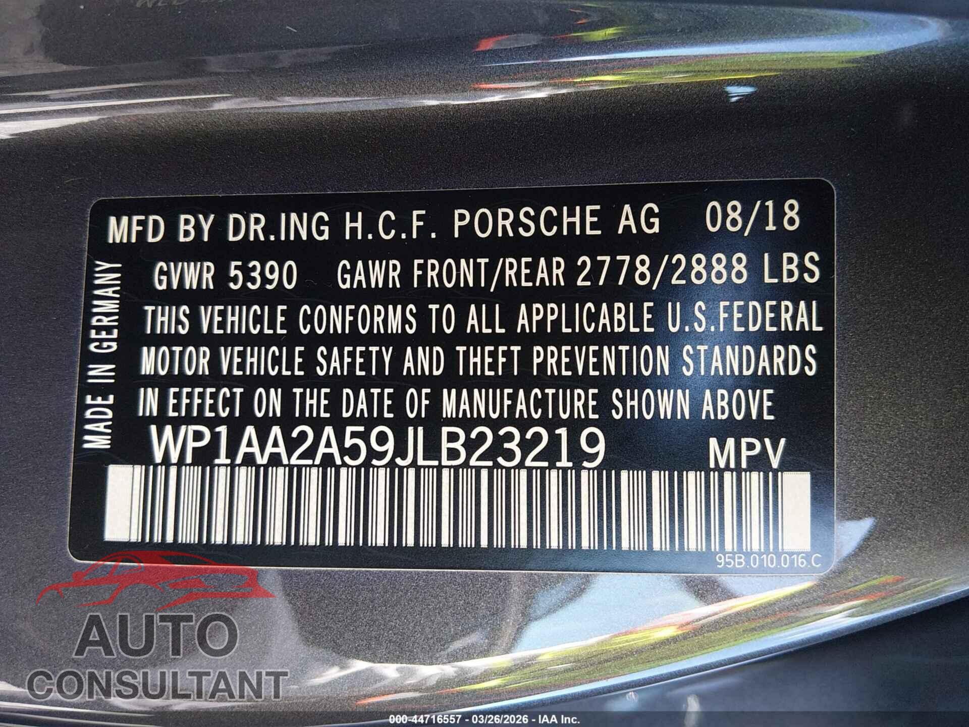 PORSCHE MACAN 2018 - WP1AA2A59JLB23219