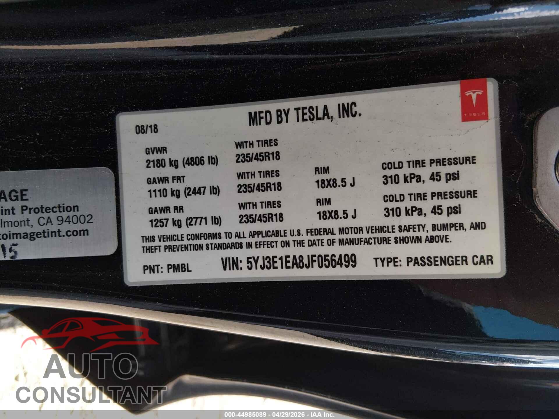 TESLA MODEL 3 2018 - 5YJ3E1EA8JF056499