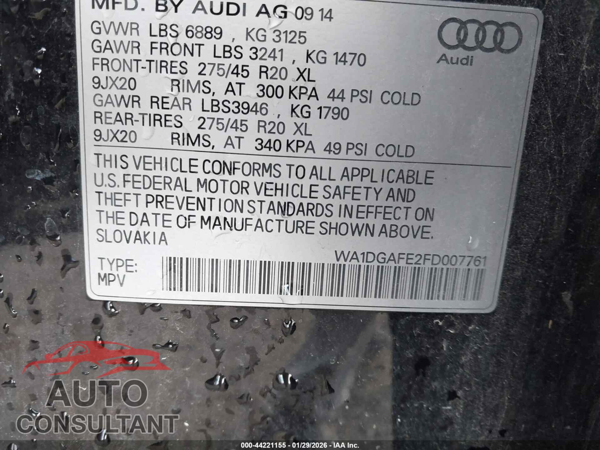 AUDI Q7 2015 - WA1DGAFE2FD007761