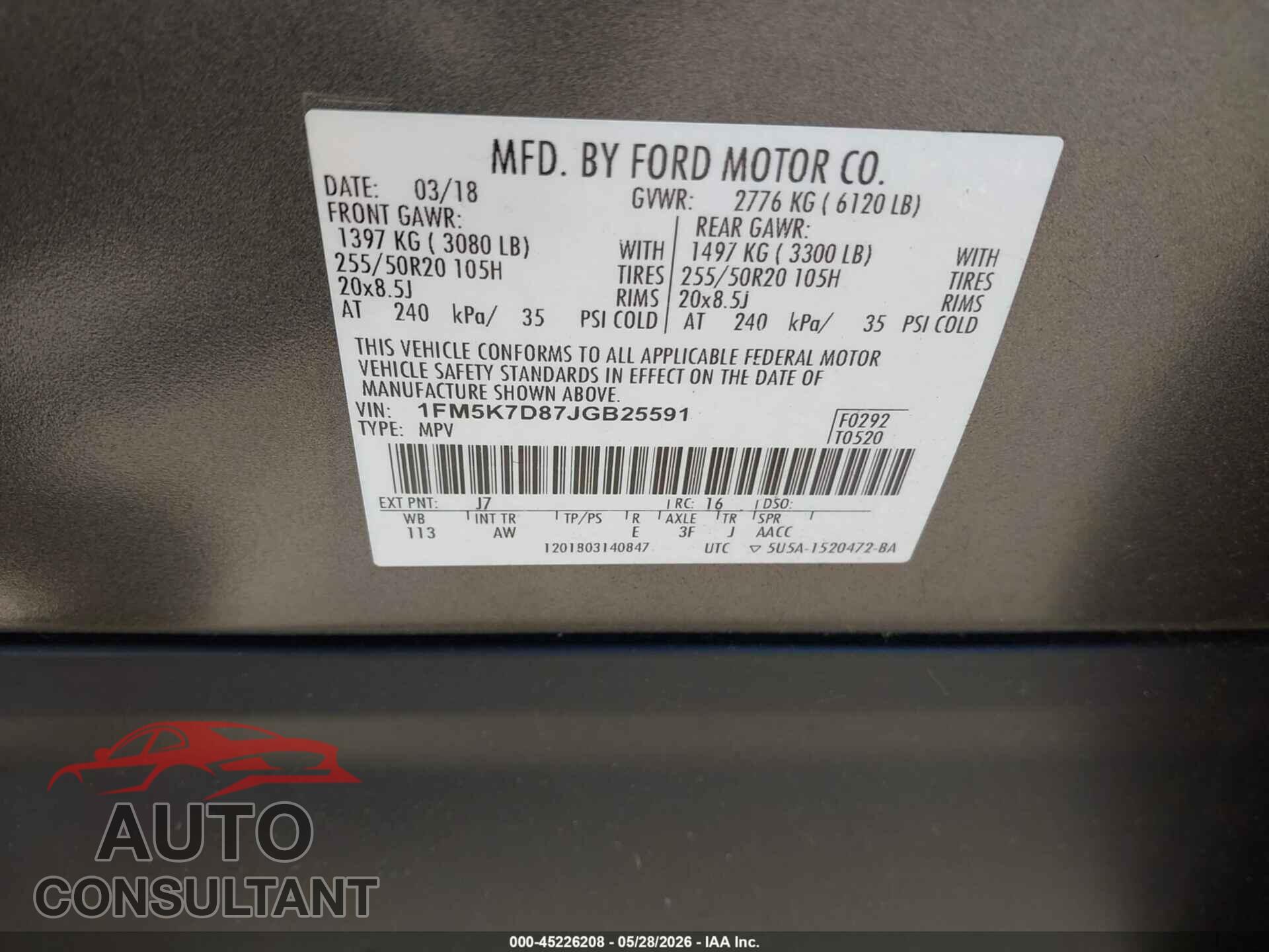 FORD EXPLORER 2018 - 1FM5K7D87JGB25591