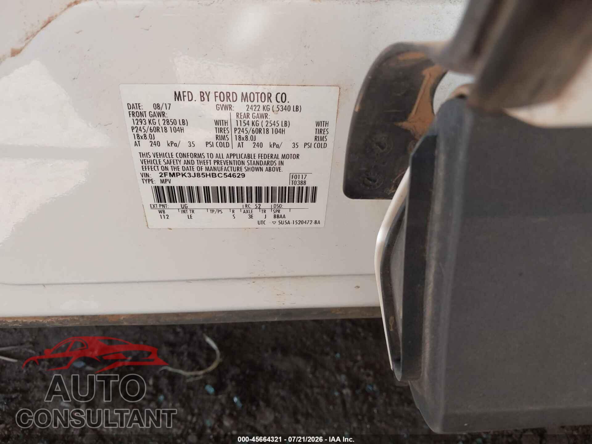 FORD EDGE 2017 - 2FMPK3J85HBC54629