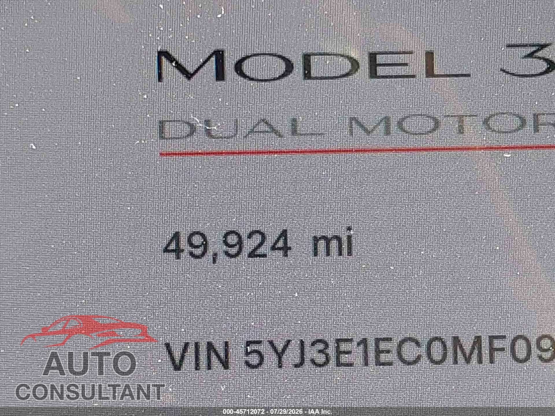 TESLA MODEL 3 2021 - 5YJ3E1EC0MF093696