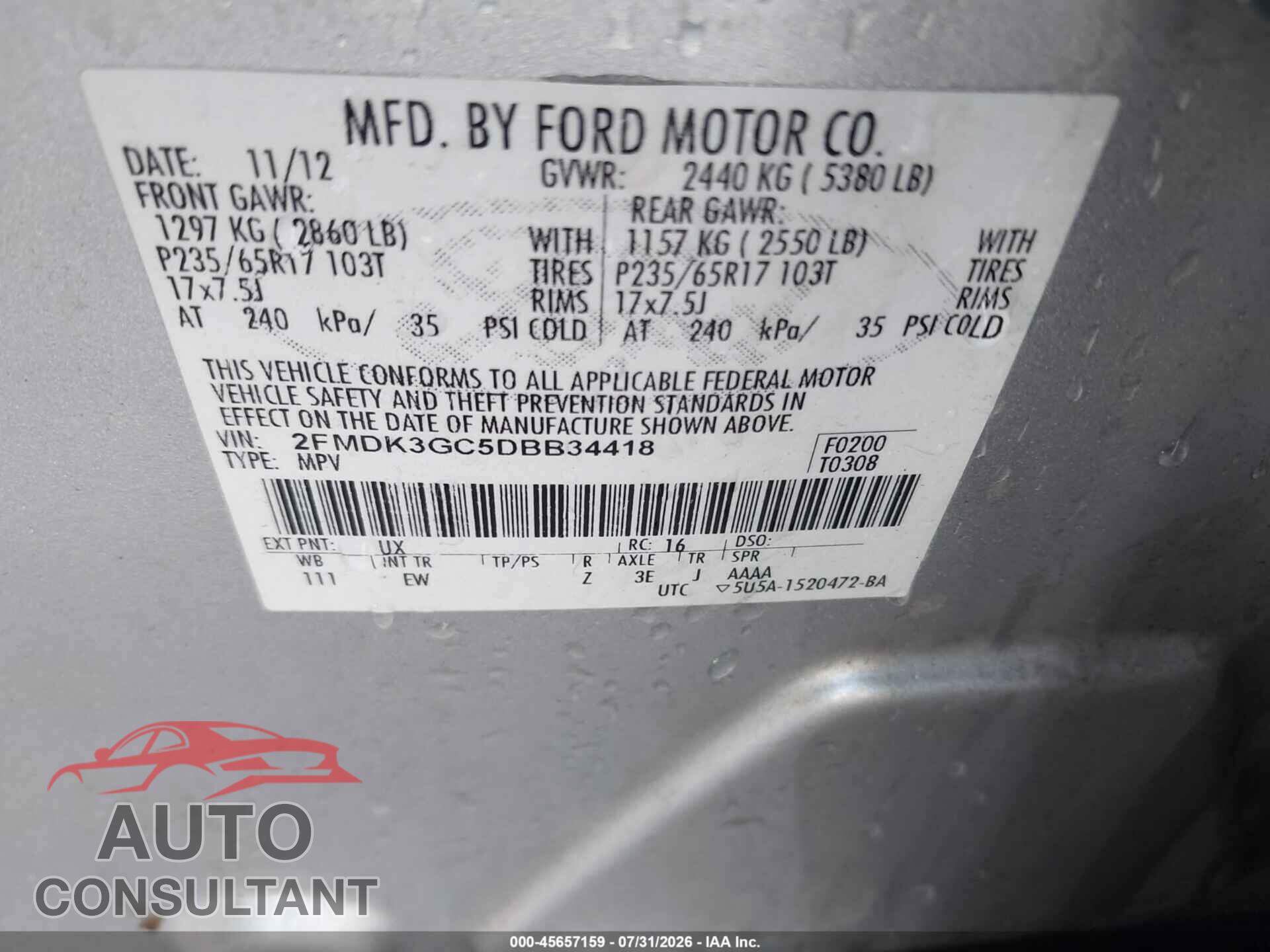 FORD EDGE 2013 - 2FMDK3GC5DBB34418