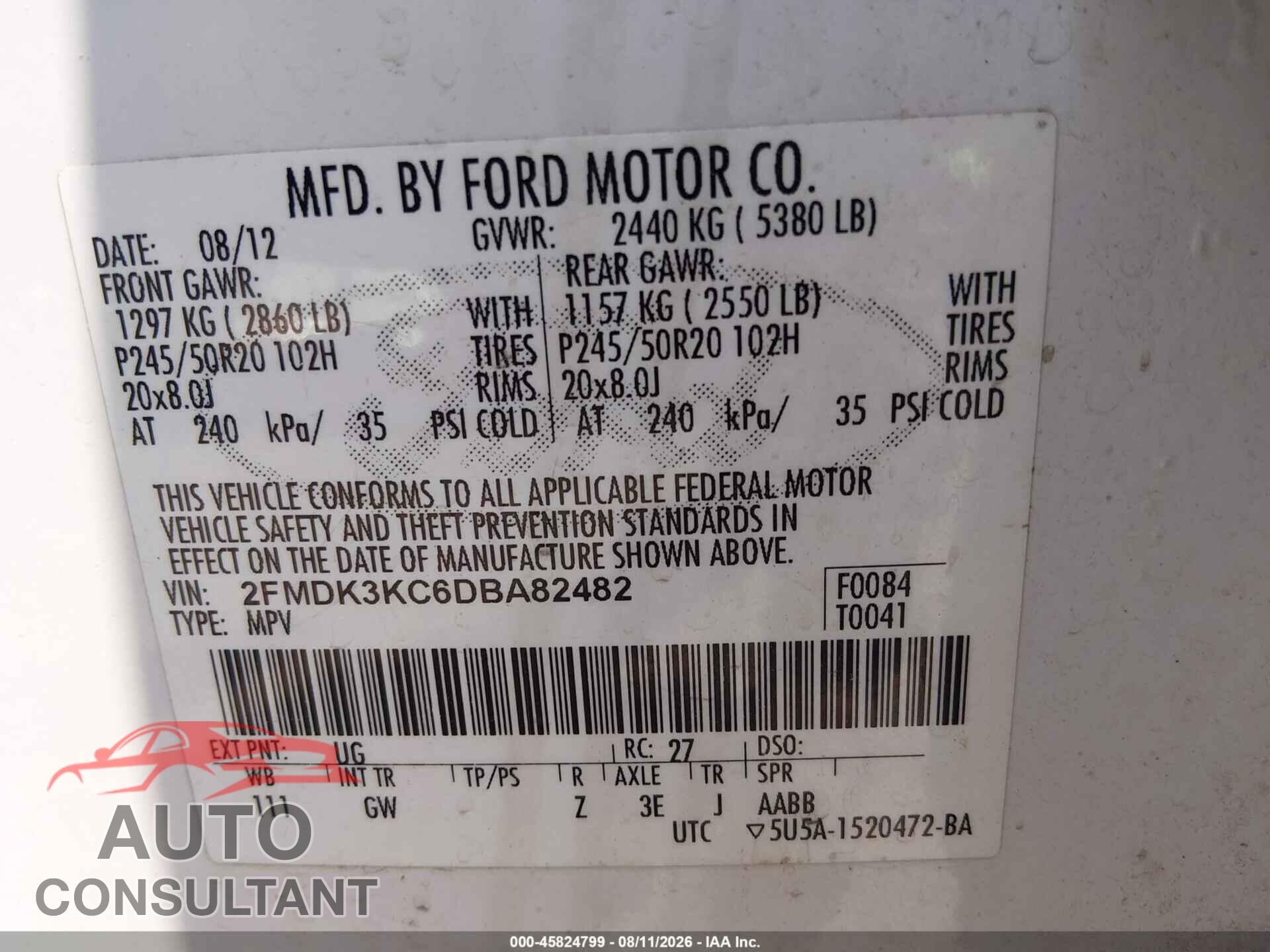 FORD EDGE 2013 - 2FMDK3KC6DBA82482
