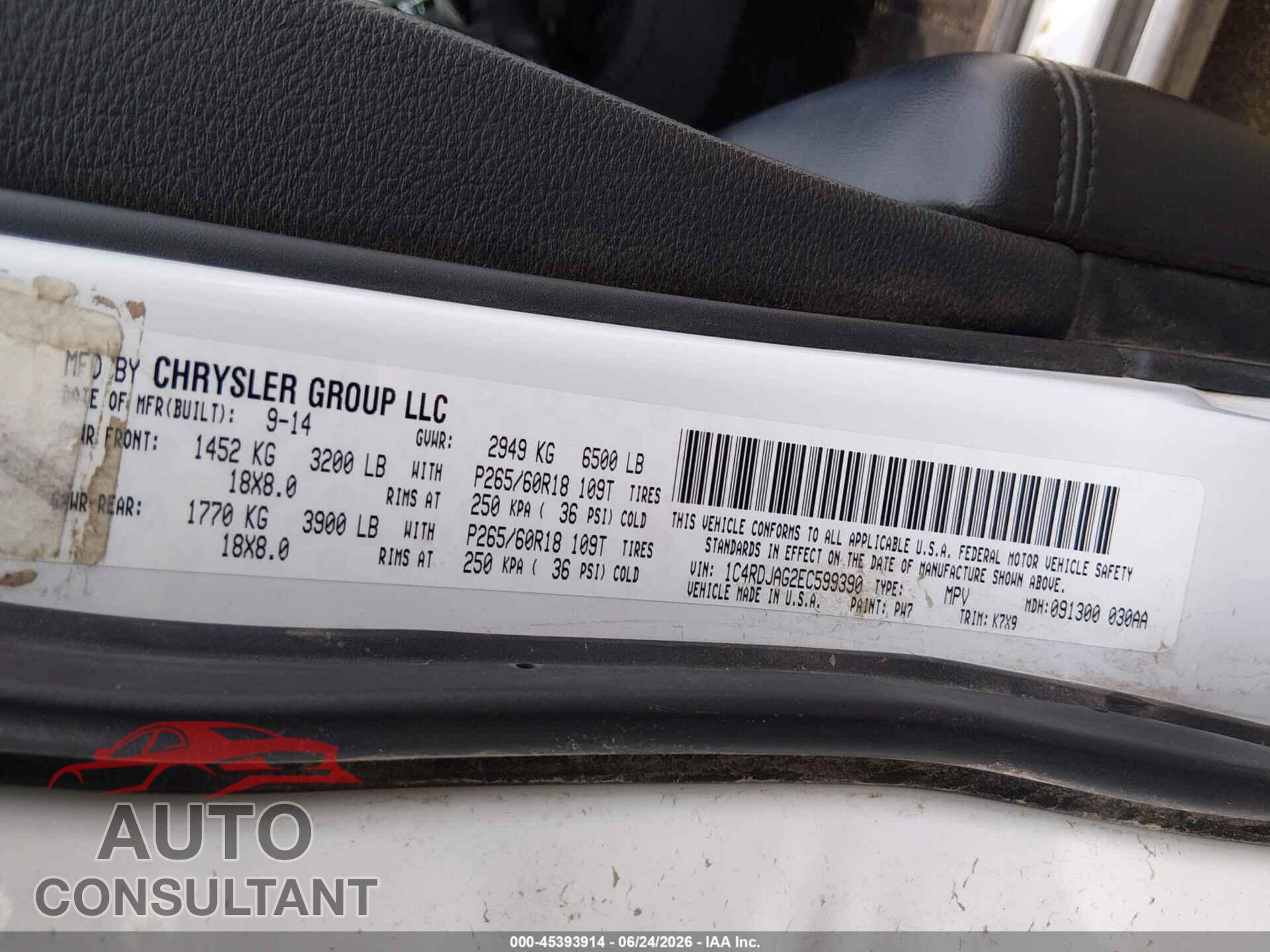 DODGE DURANGO 2014 - 1C4RDJAG2EC599390