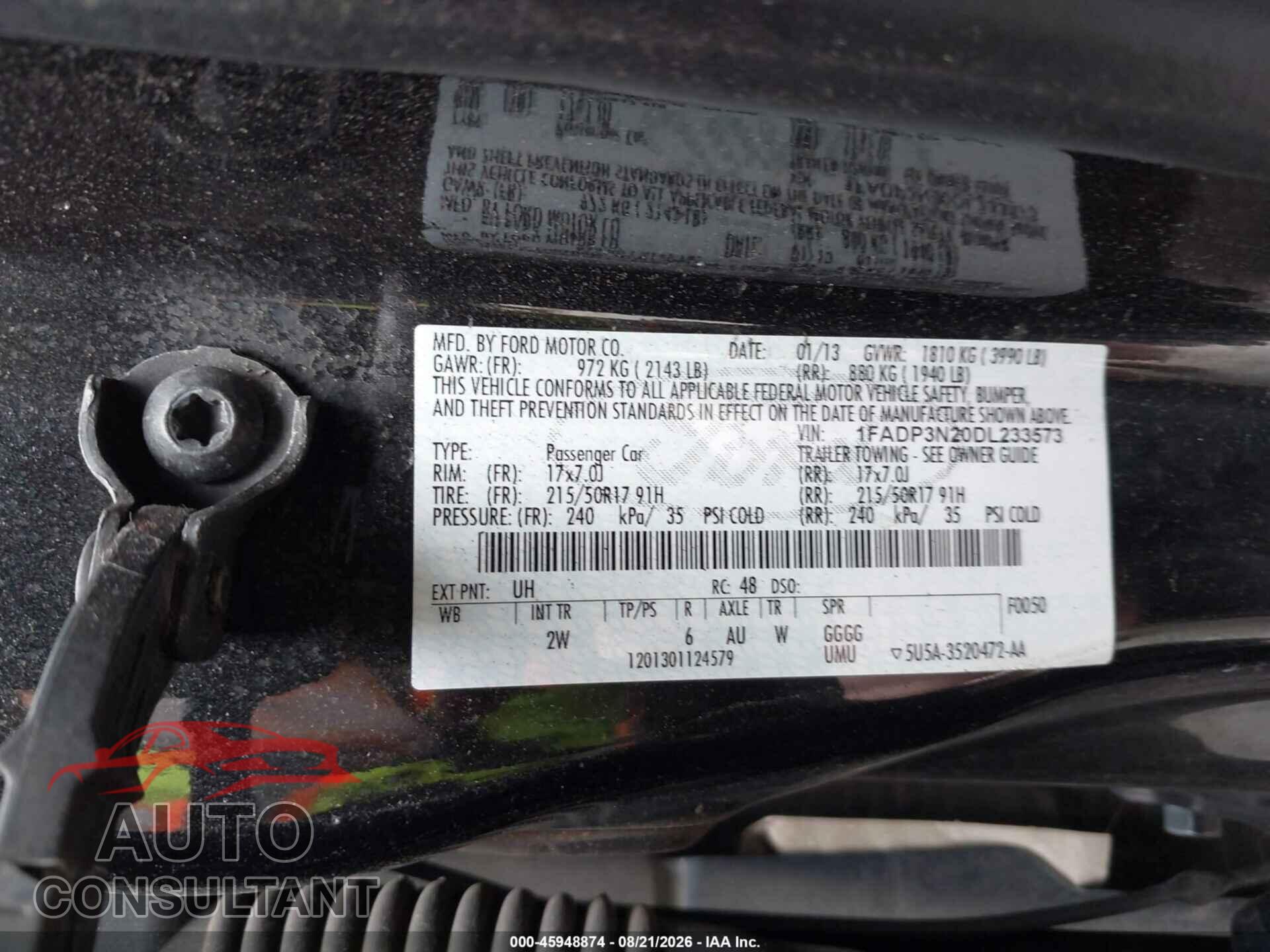 FORD FOCUS 2013 - 1FADP3N20DL233573