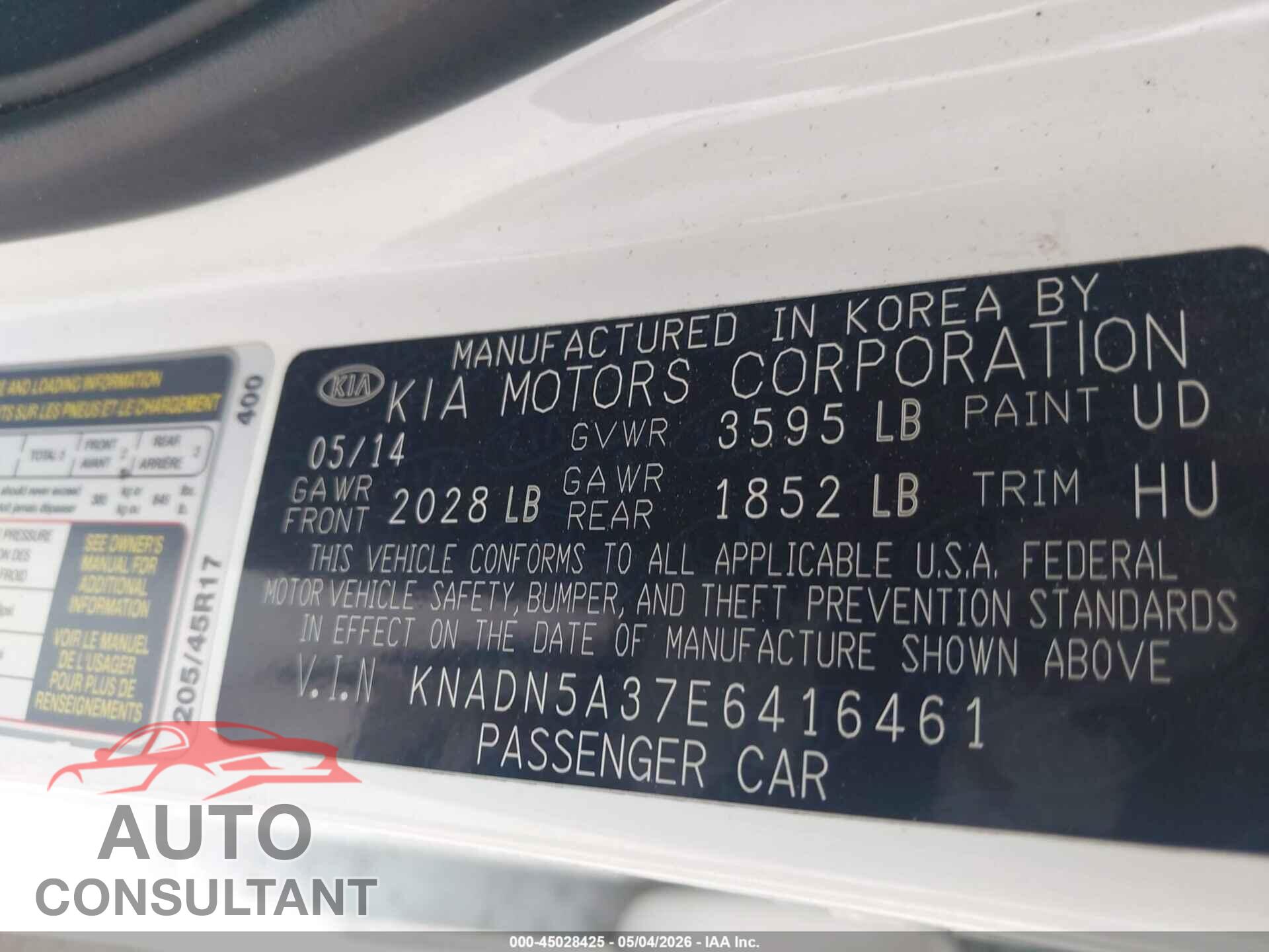 KIA RIO 2014 - KNADN5A37E6416461