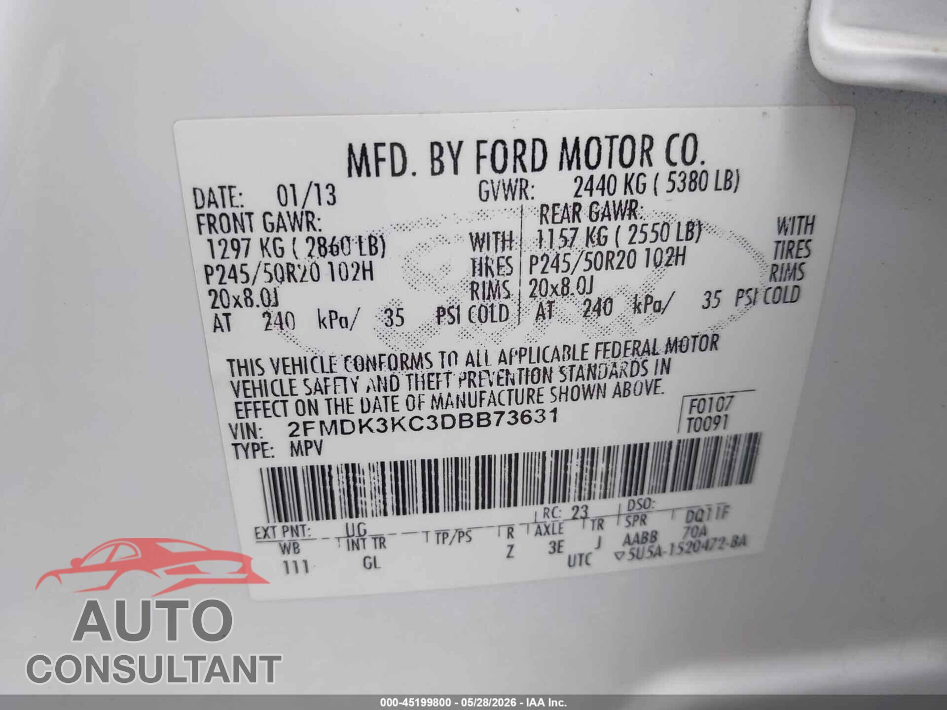FORD EDGE 2013 - 2FMDK3KC3DBB73631