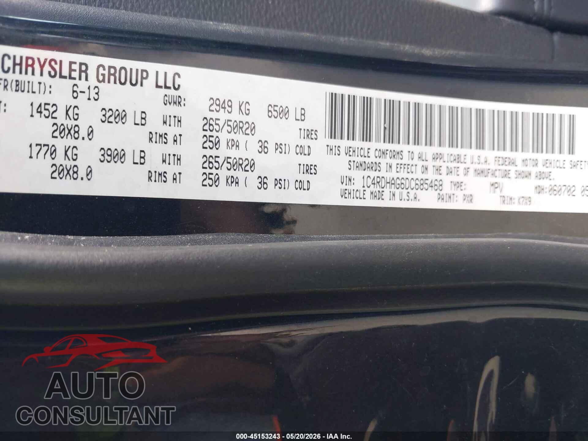 DODGE DURANGO 2013 - 1C4RDHAG6DC685468