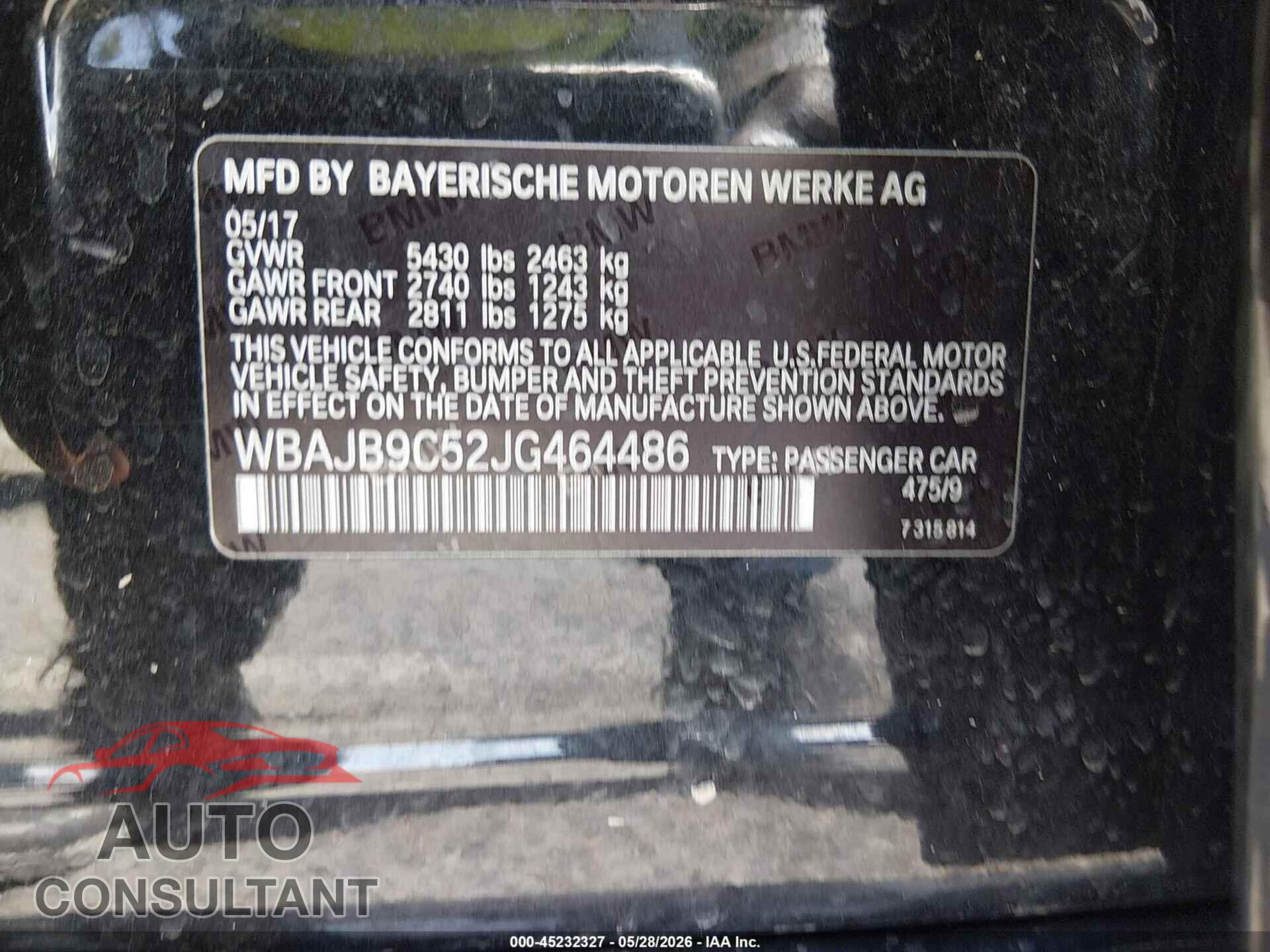 BMW M550I 2018 - WBAJB9C52JG464486