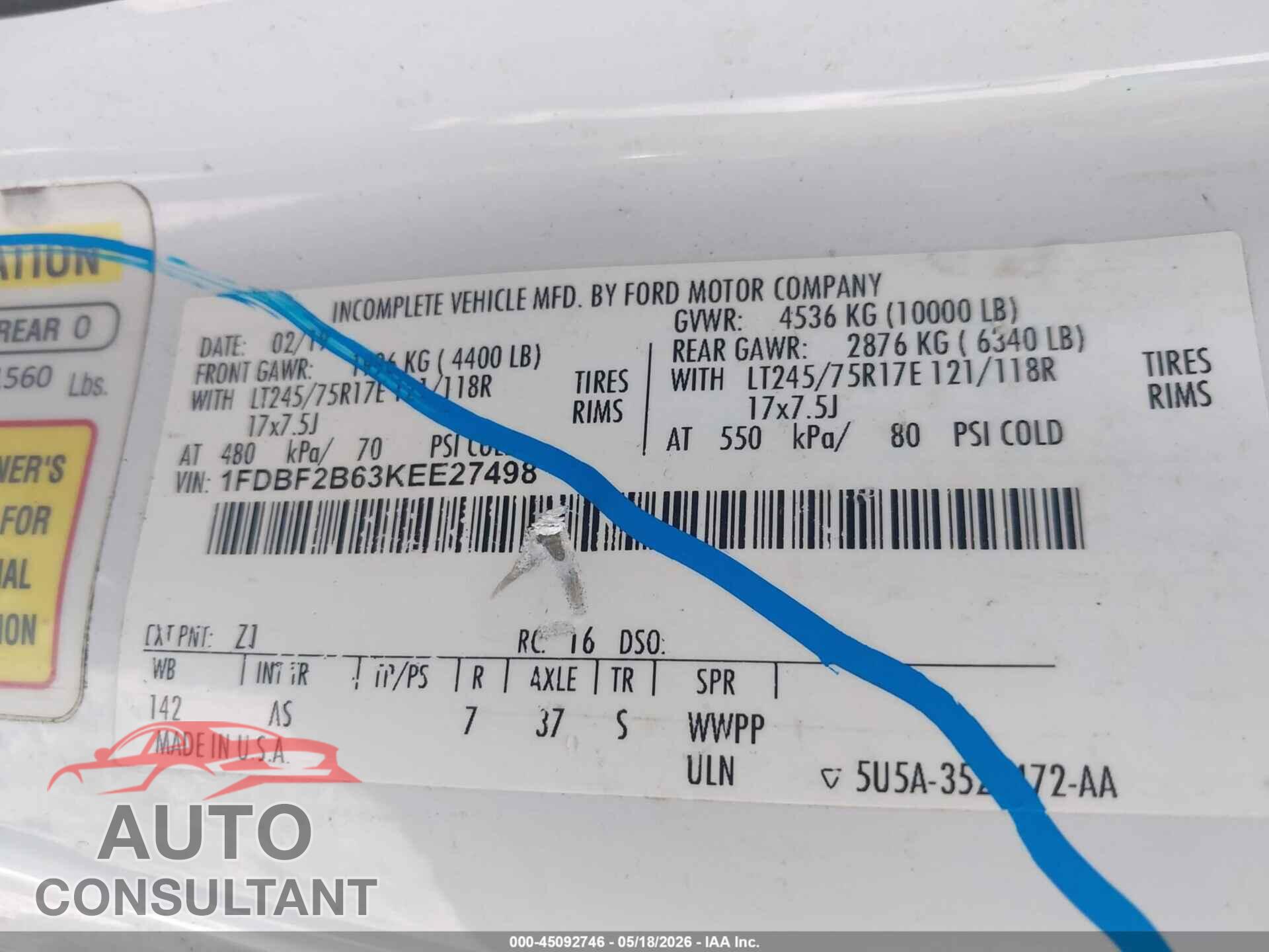 FORD F-250 2019 - 1FDBF2B63KEE27498