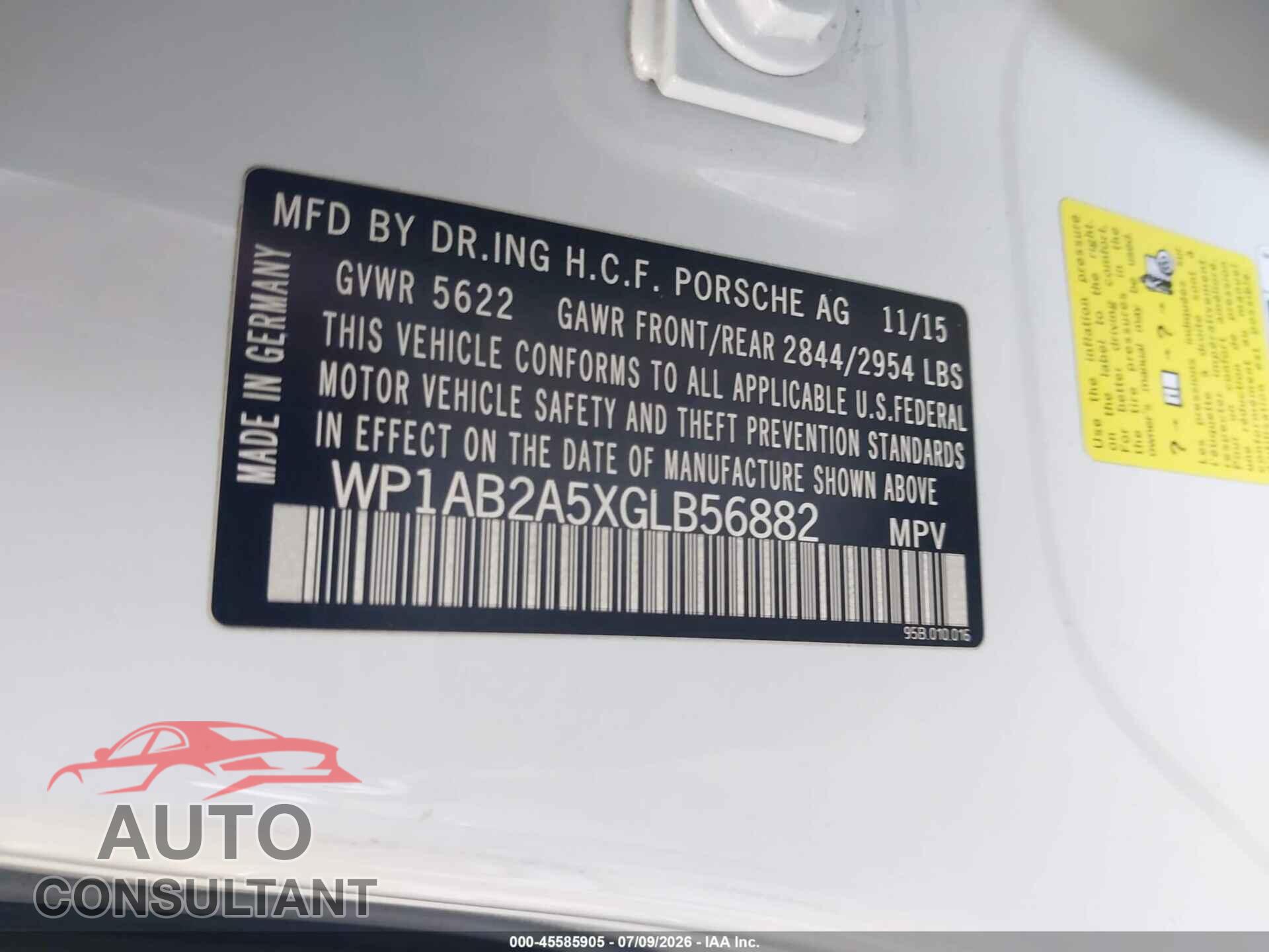 PORSCHE MACAN 2016 - WP1AB2A5XGLB56882