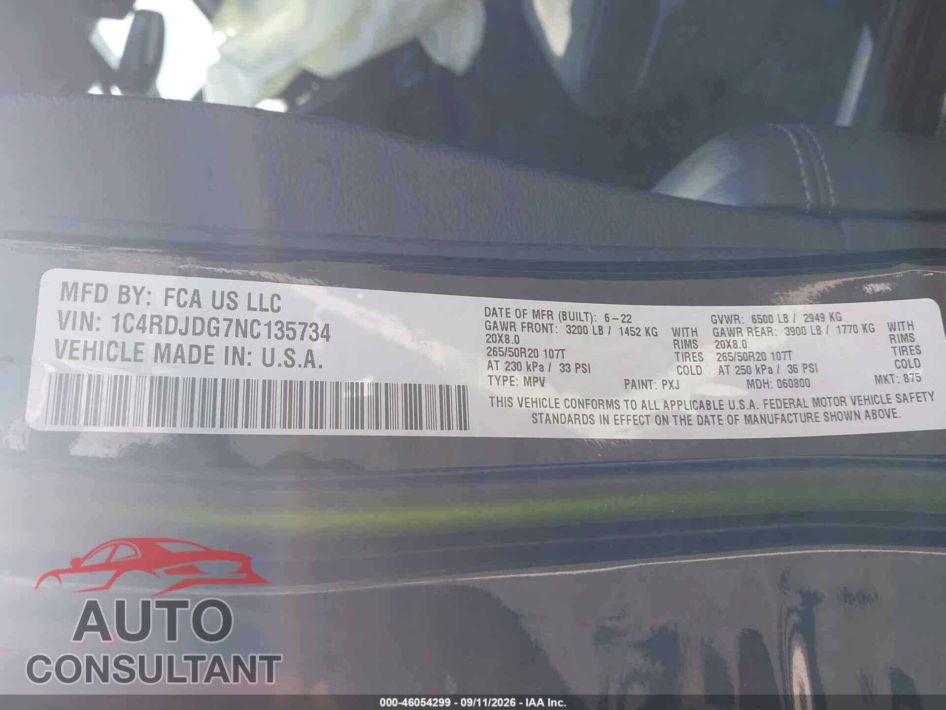 DODGE DURANGO 2022 - 1C4RDJDG7NC135734