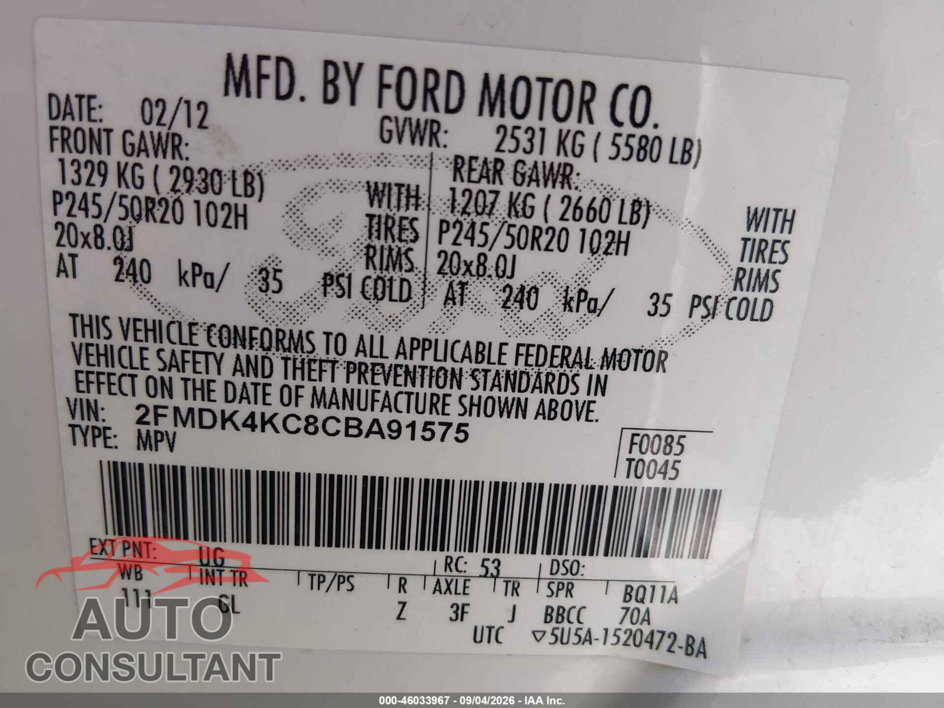 FORD EDGE 2012 - 2FMDK4KC8CBA91575