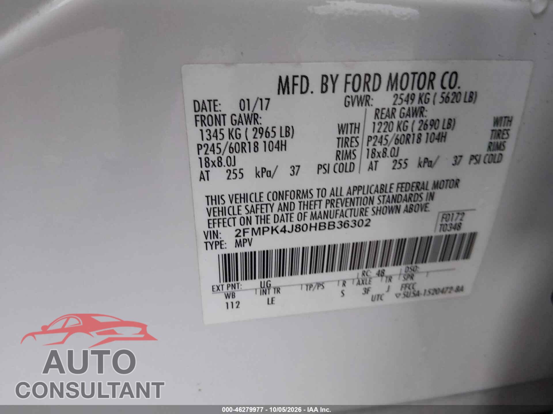 FORD EDGE 2017 - 2FMPK4J80HBB36302