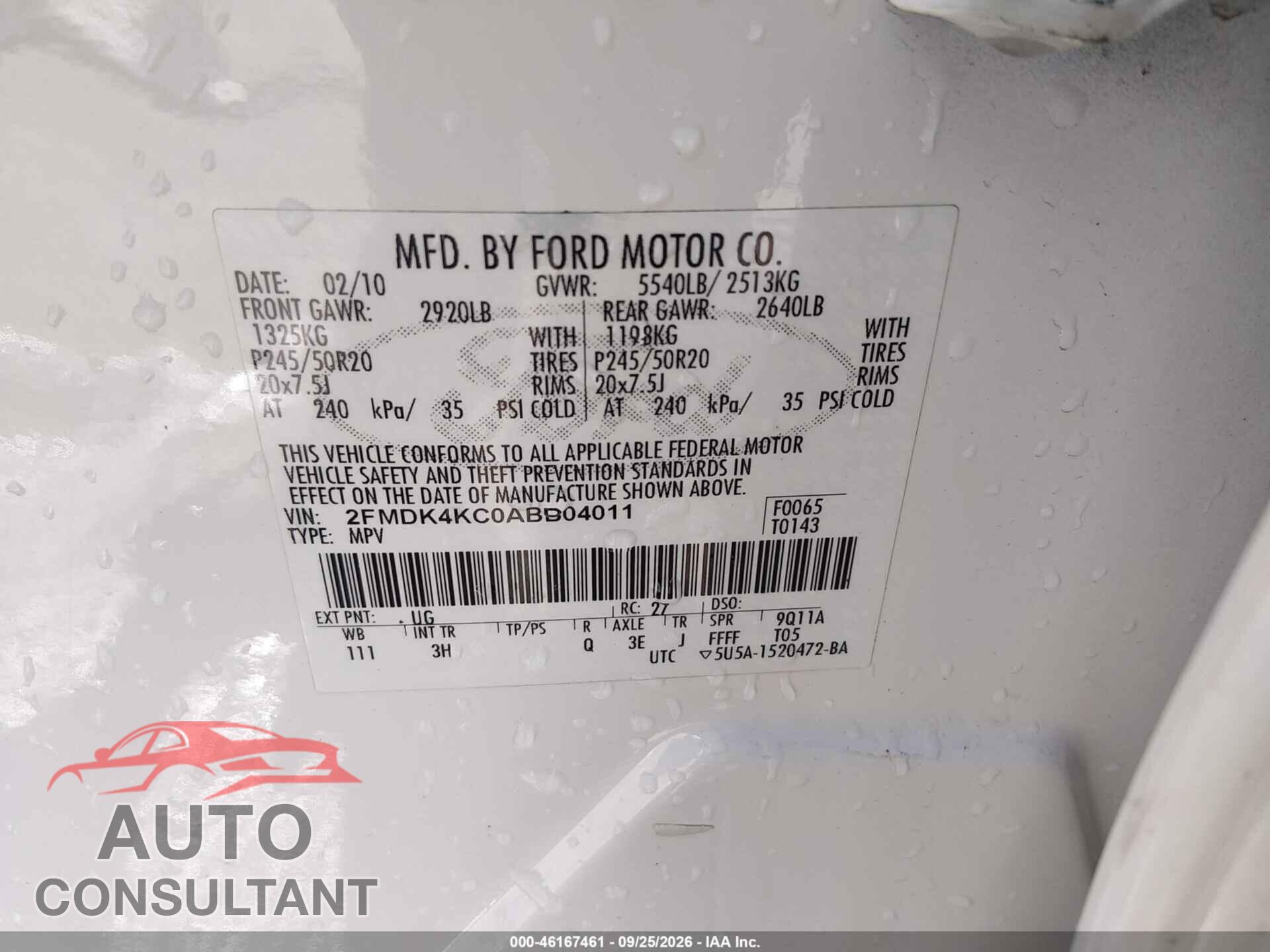 FORD EDGE 2010 - 2FMDK4KC0ABB04011