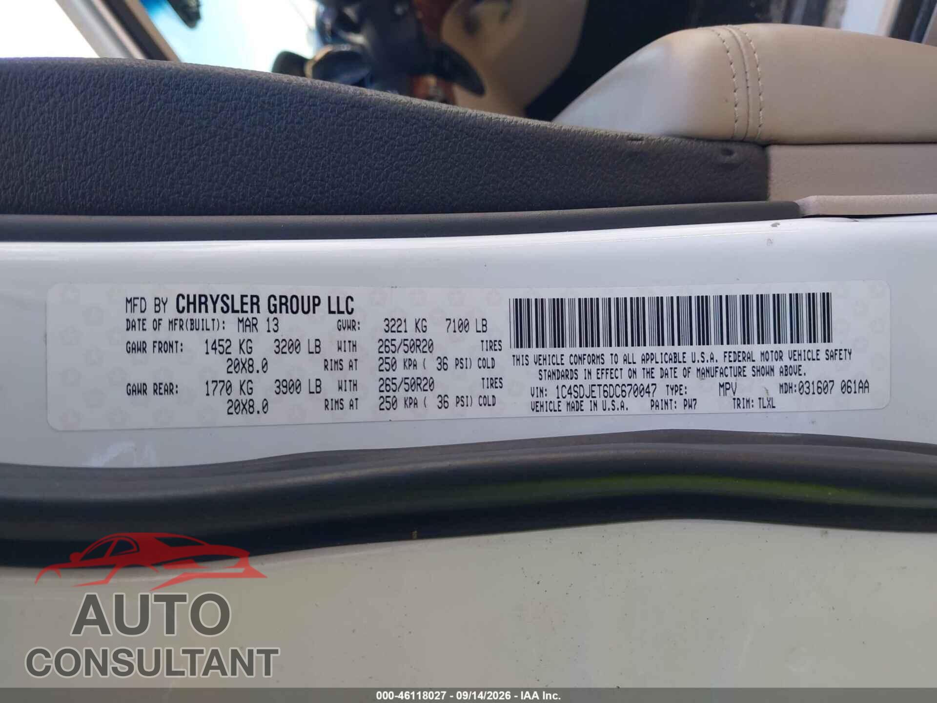 DODGE DURANGO 2013 - 1C4SDJET6DC670047