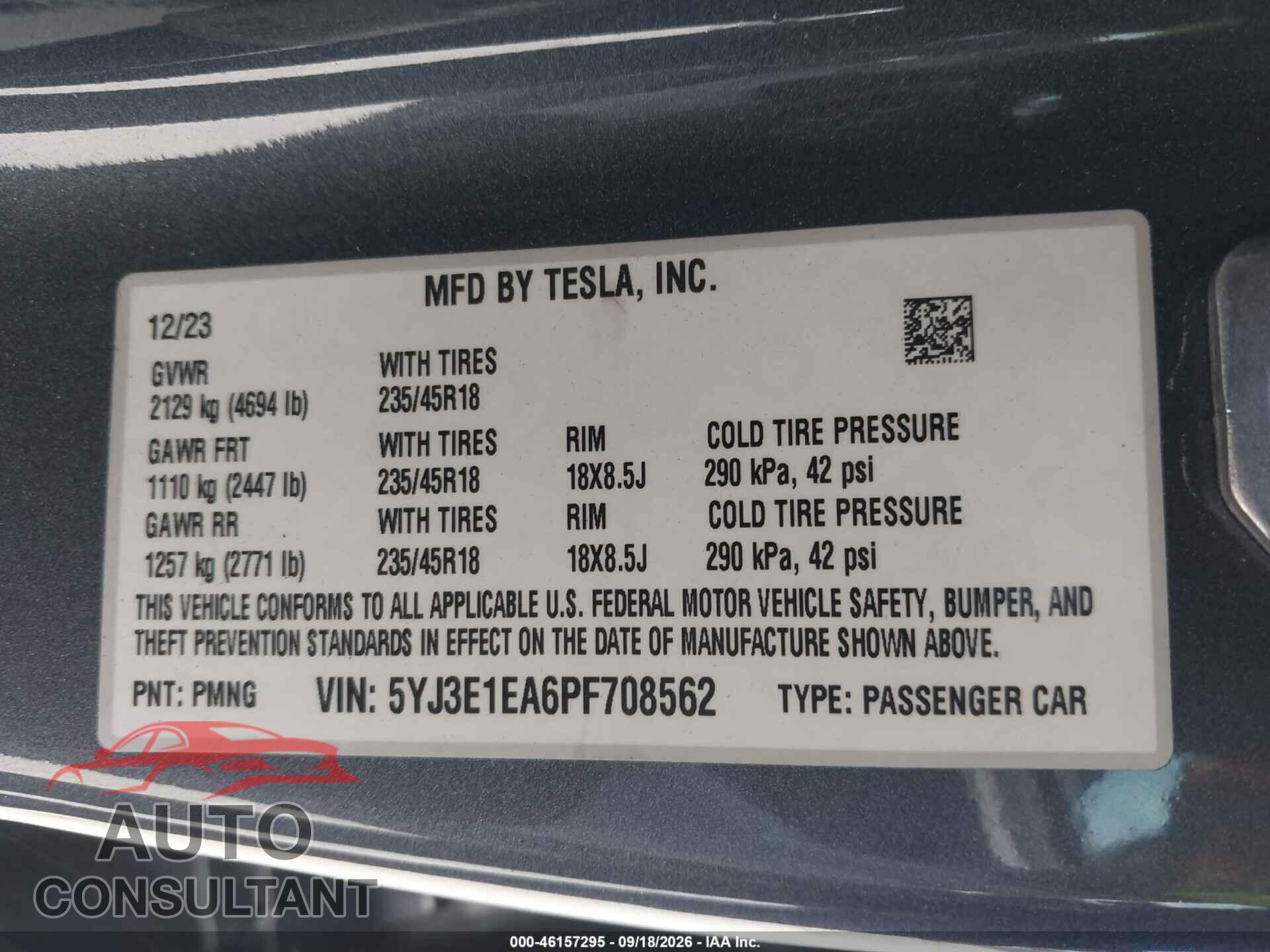 TESLA MODEL 3 2023 - 5YJ3E1EA6PF708562