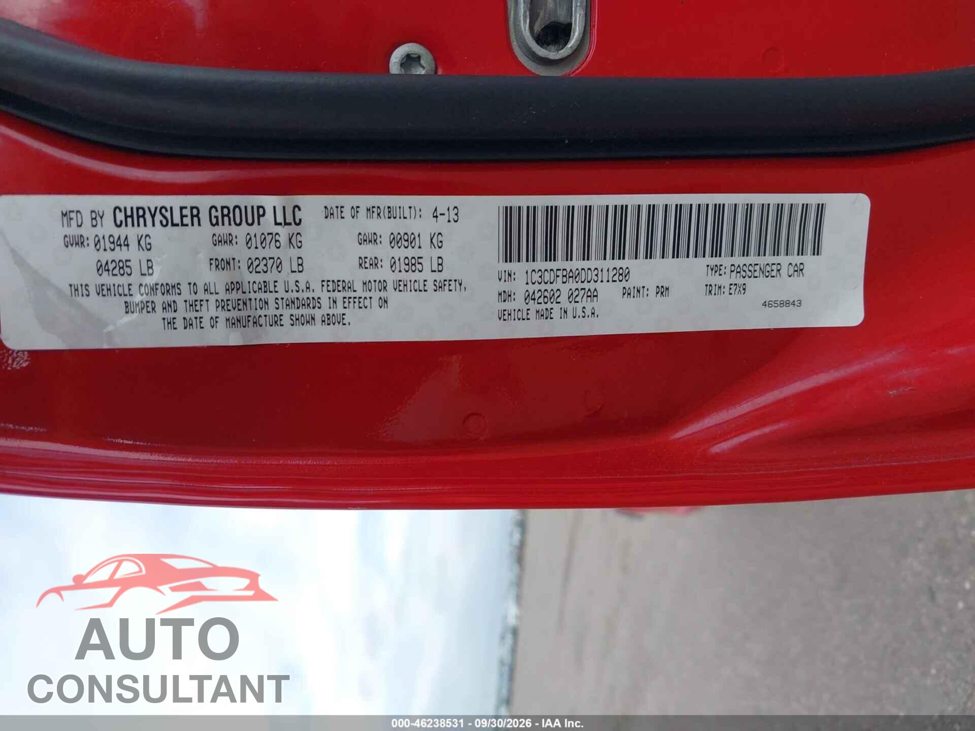 DODGE DART 2013 - 1C3CDFBA0DD311280