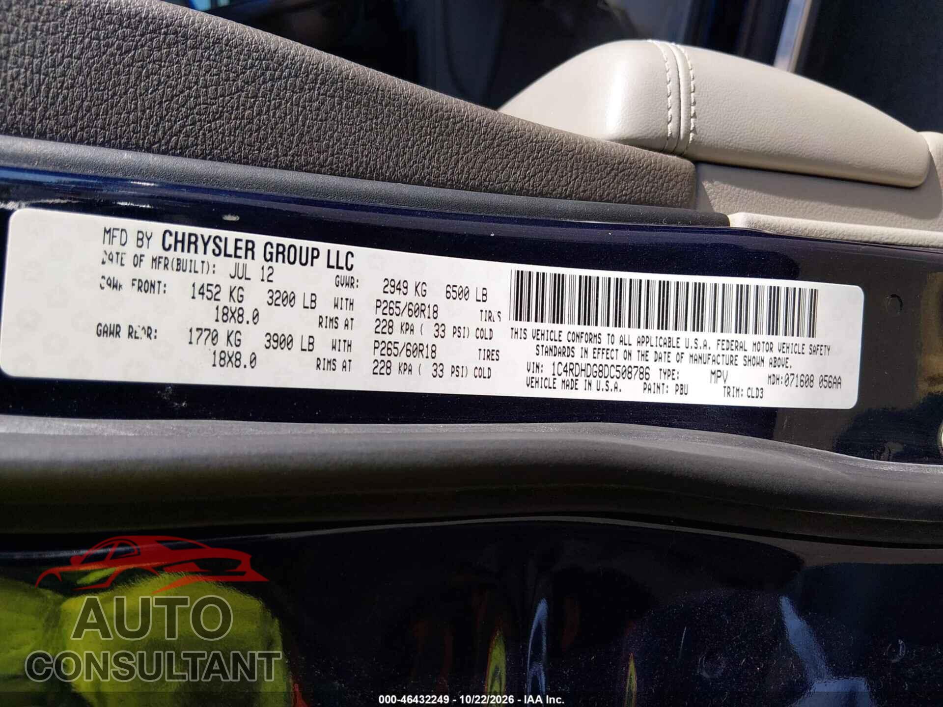 DODGE DURANGO 2013 - 1C4RDHDG8DC508786