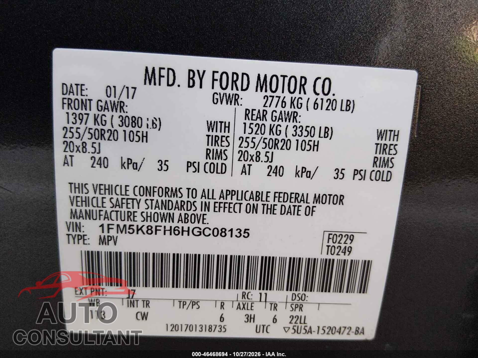 FORD EXPLORER 2017 - 1FM5K8FH6HGC08135