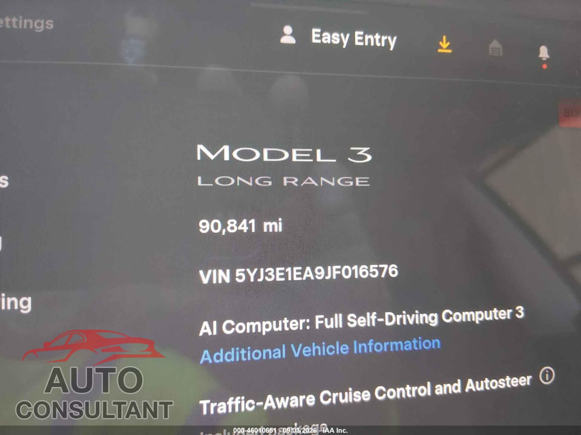 TESLA MODEL 3 2018 - 5YJ3E1EA9JF016576